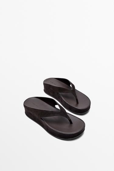 Leather platform sandals — BROWN 5