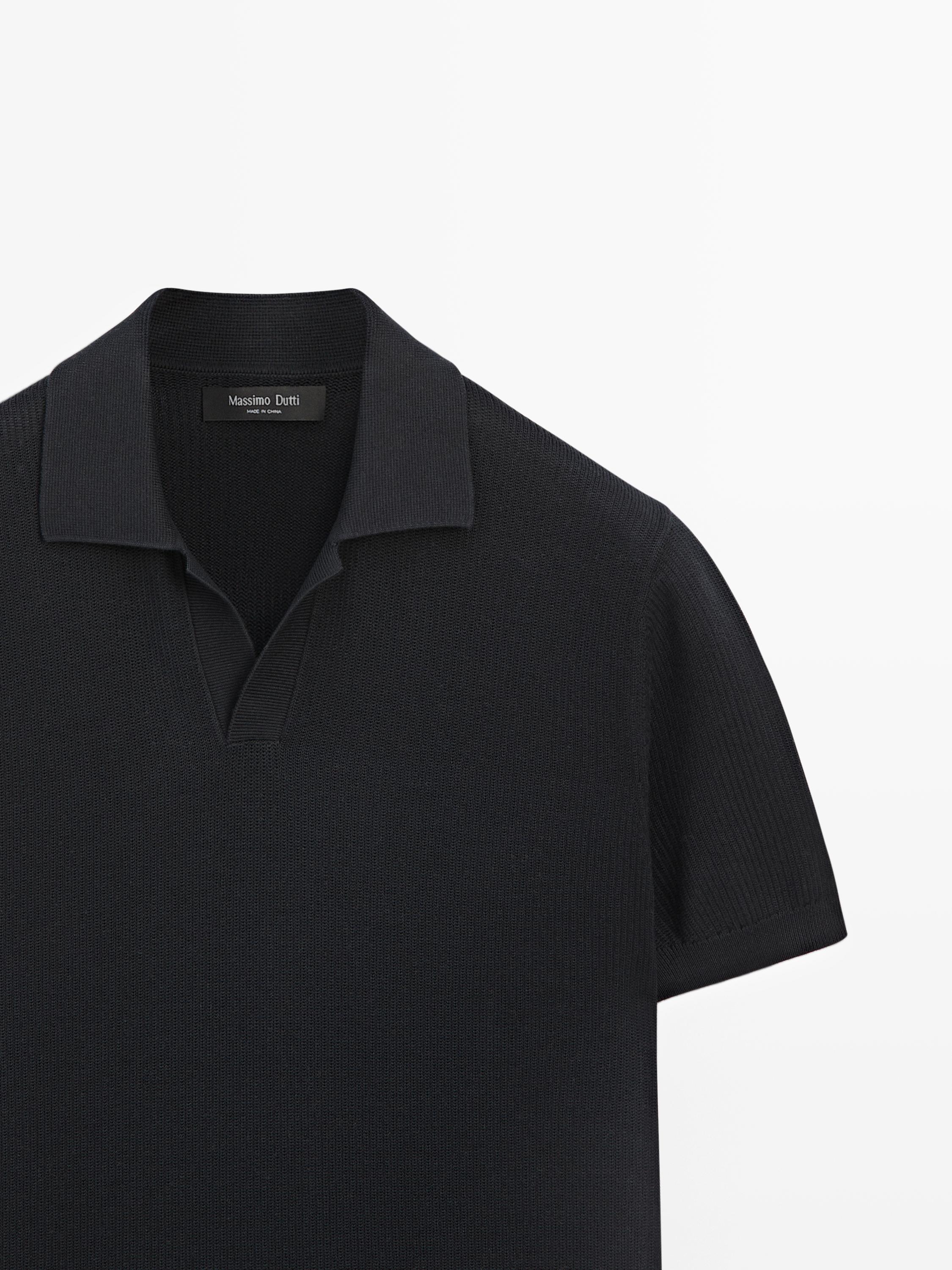 100% cotton knit polo sweater — NAVY BLUE
