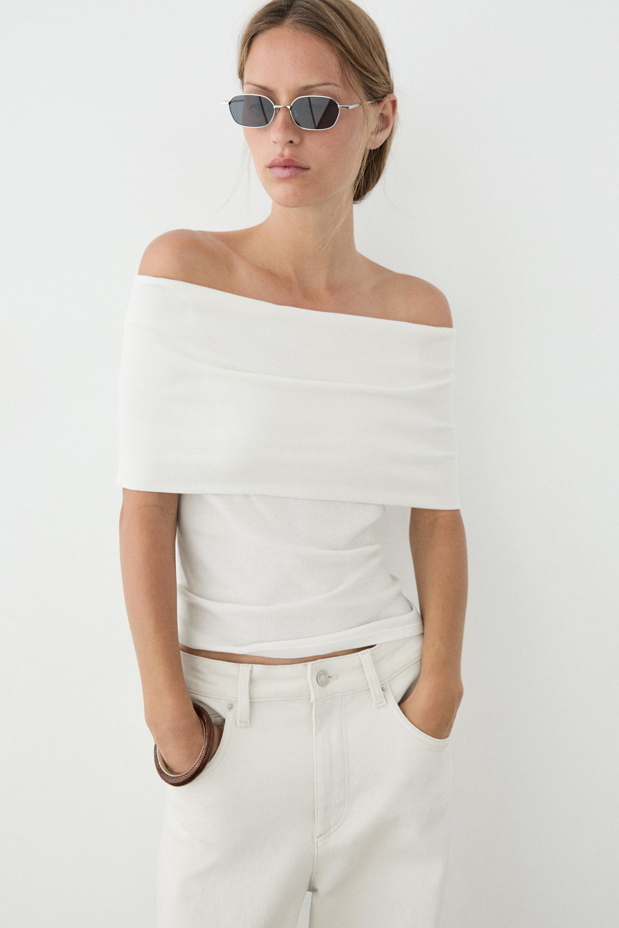 Cotton off-the-shoulder top — Off white