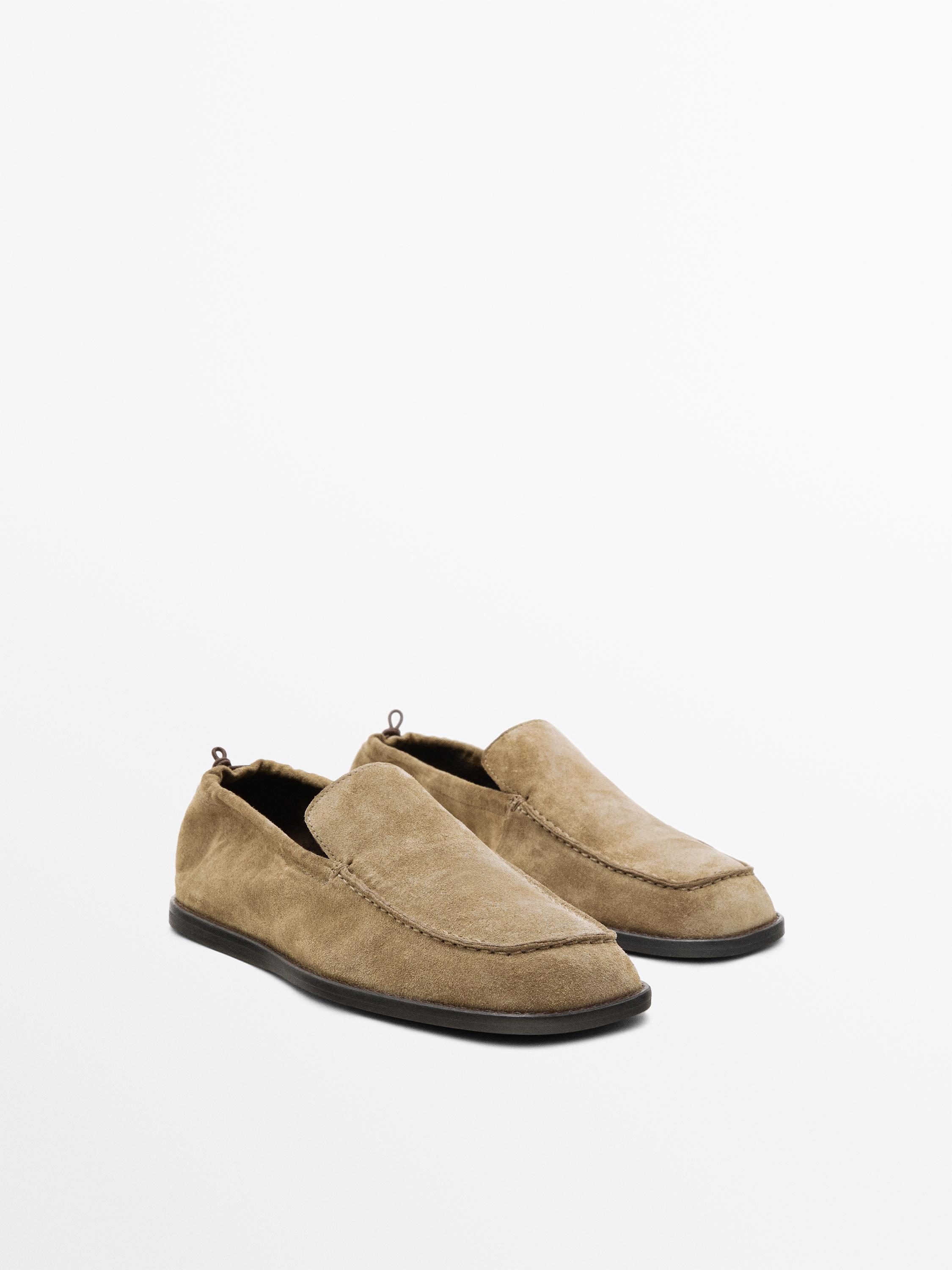 Soft leather loafers with gathered detail — SAND BROWN
