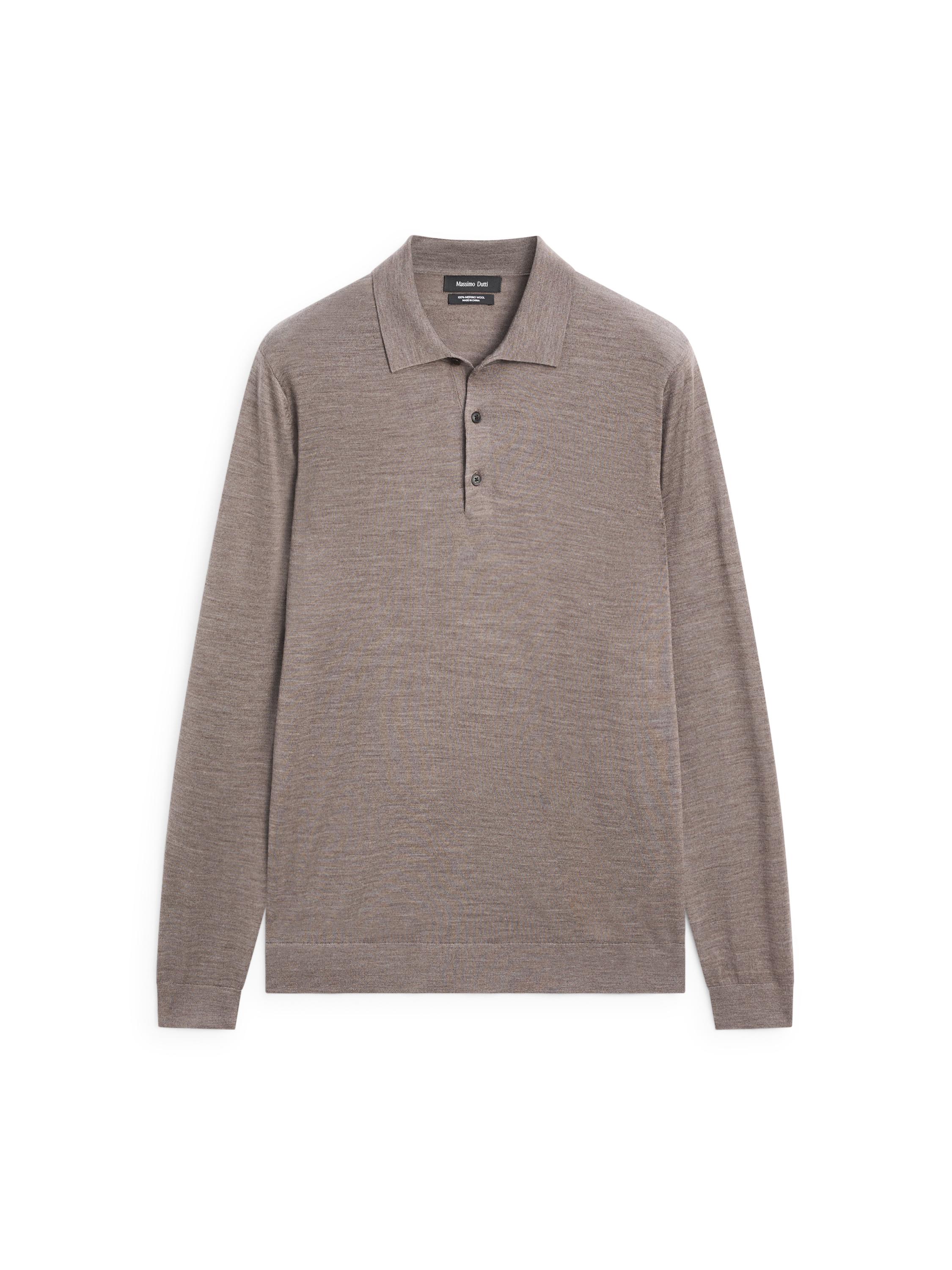 100% wool knit sweater with polo collar — MOLE BROWN