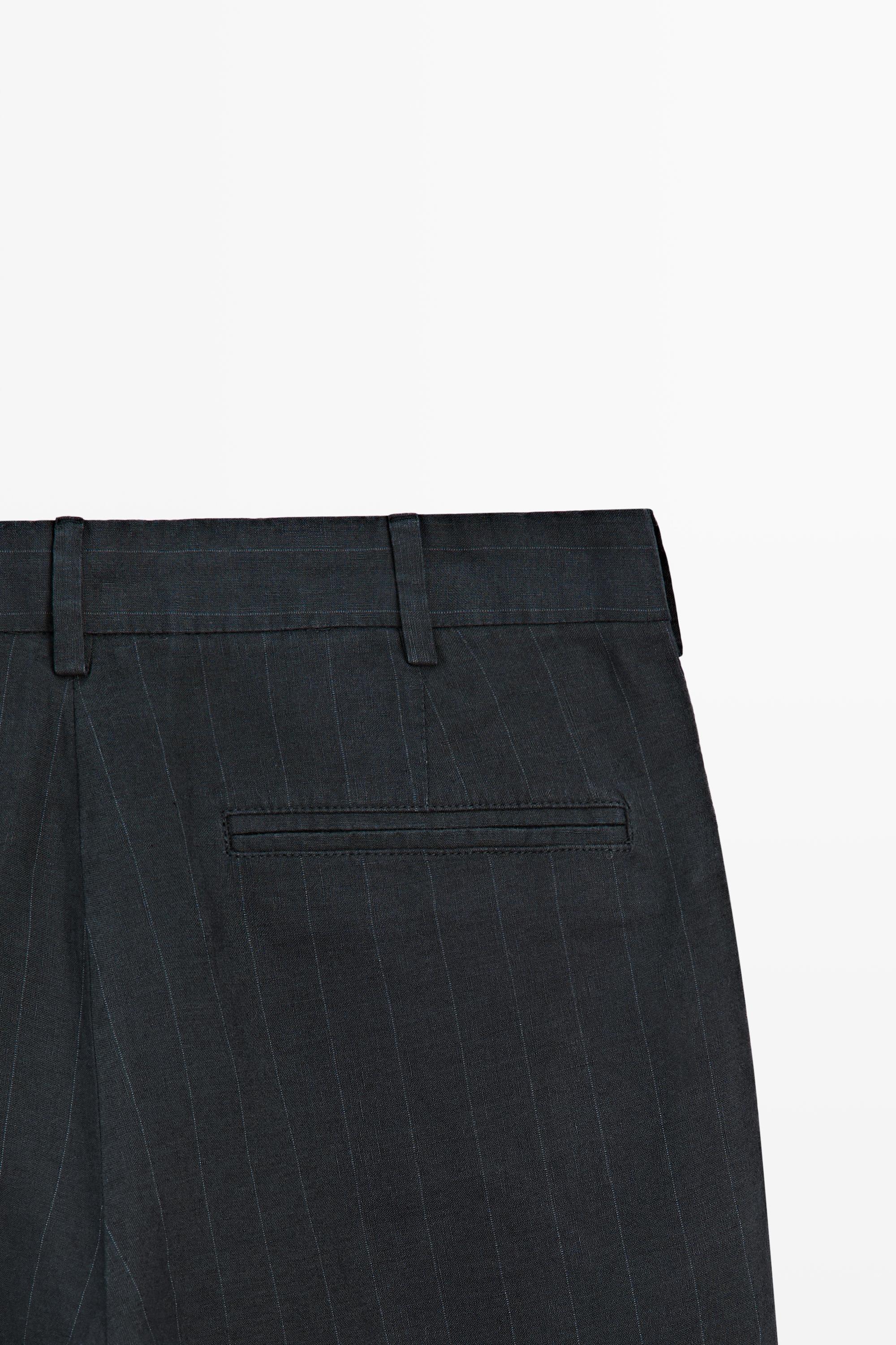 Linen trousers with striped detail — NAVY BLUE