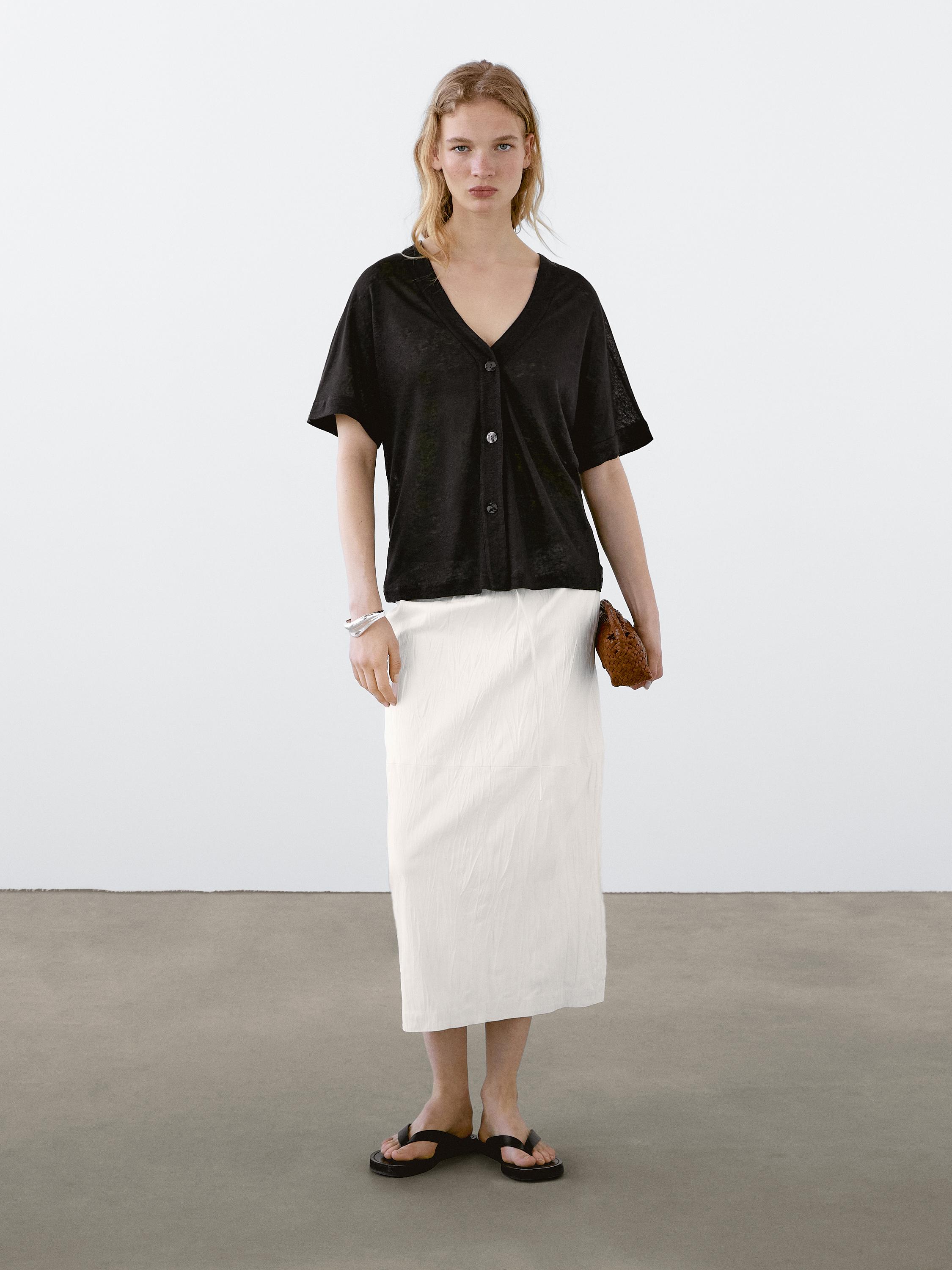 100% linen short sleeve cardigan