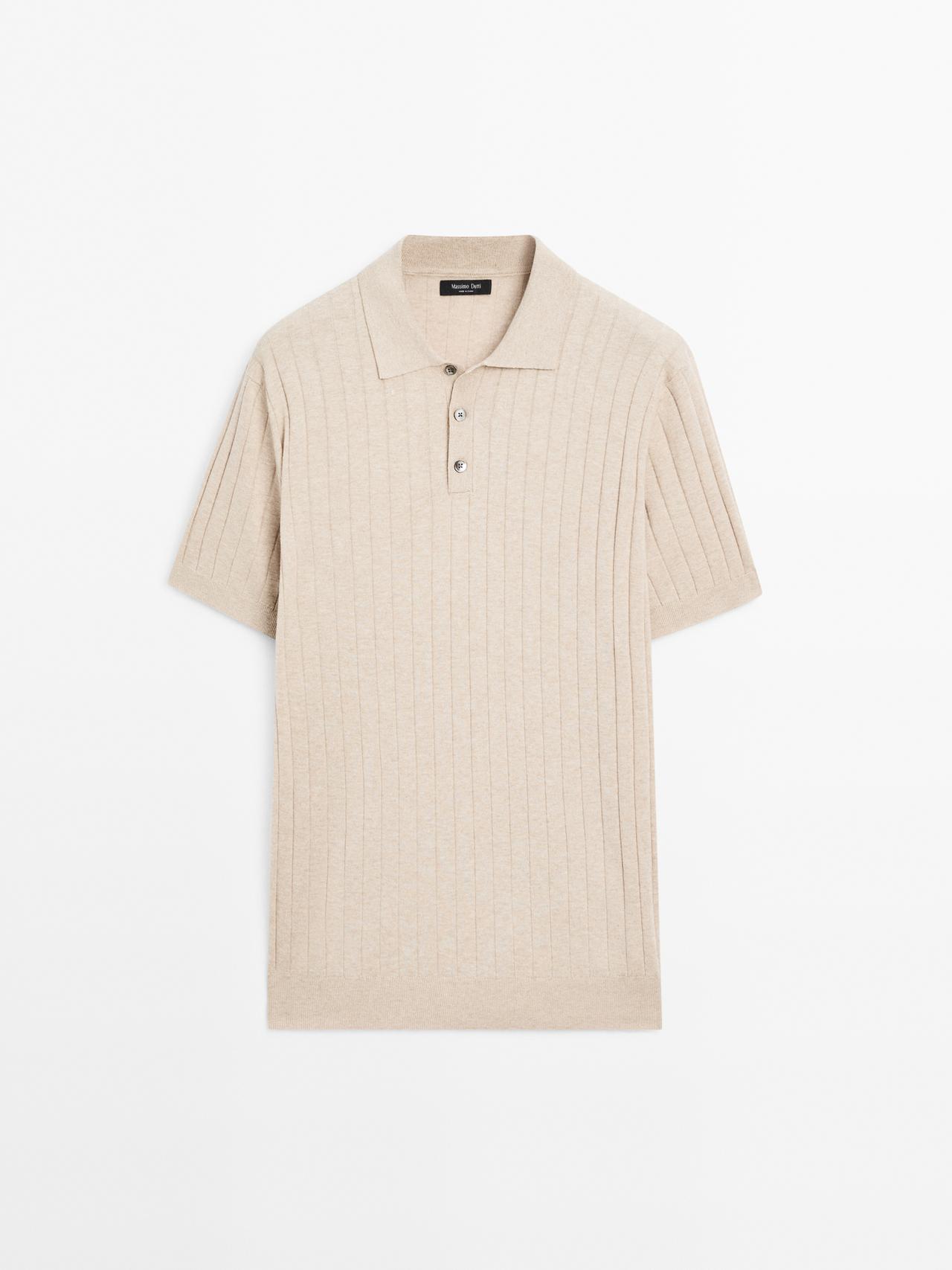 Massimo Dutti - Herre - Poloshirt I Ribstrik - Beige - L