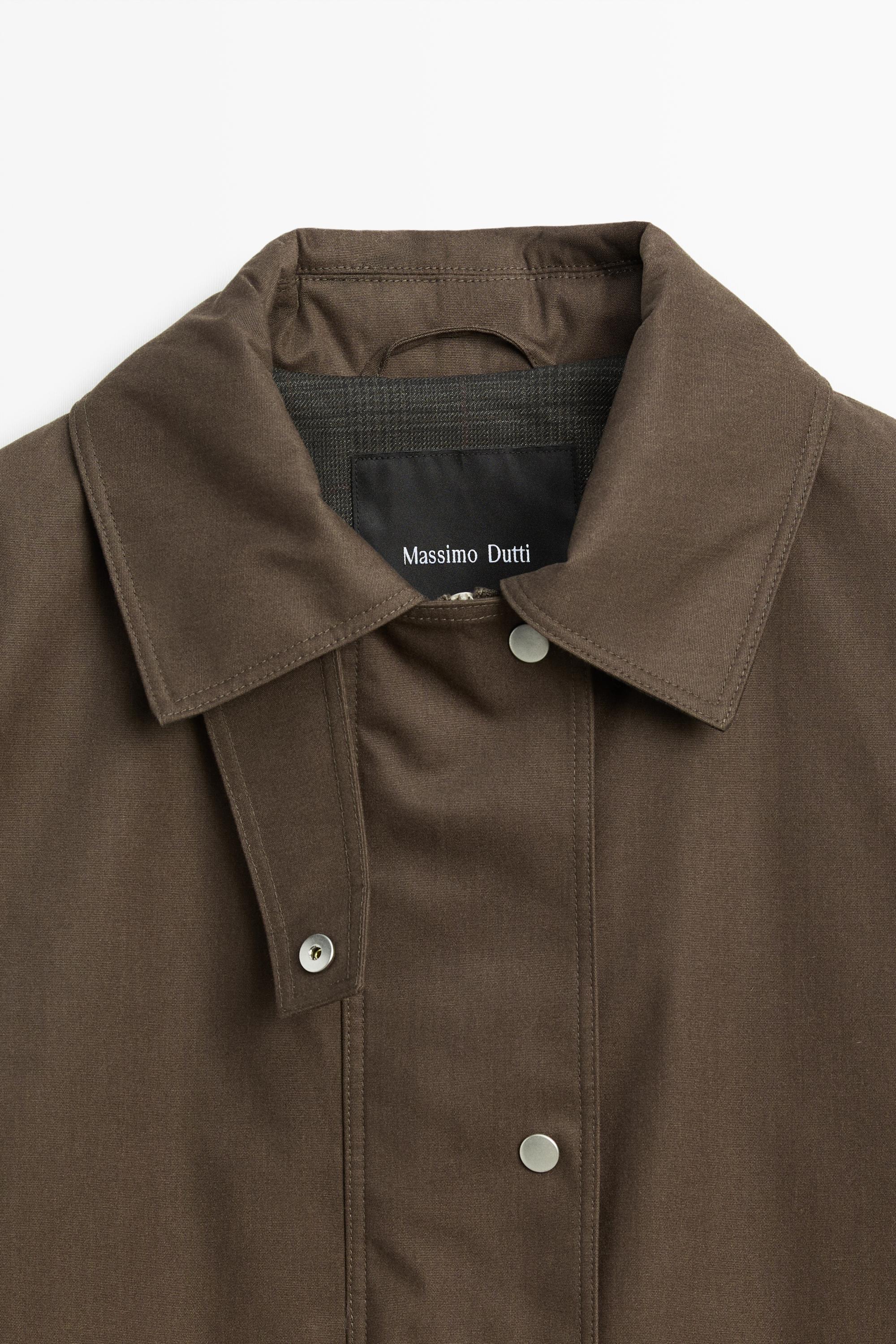 Waxed-effect plaid-lined jacket — DARK OLIVE GREEN