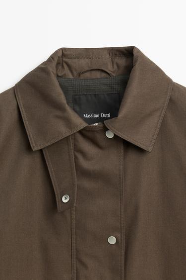 Waxed-effect parka with plaid lining — DARK OLIVE GREEN 9