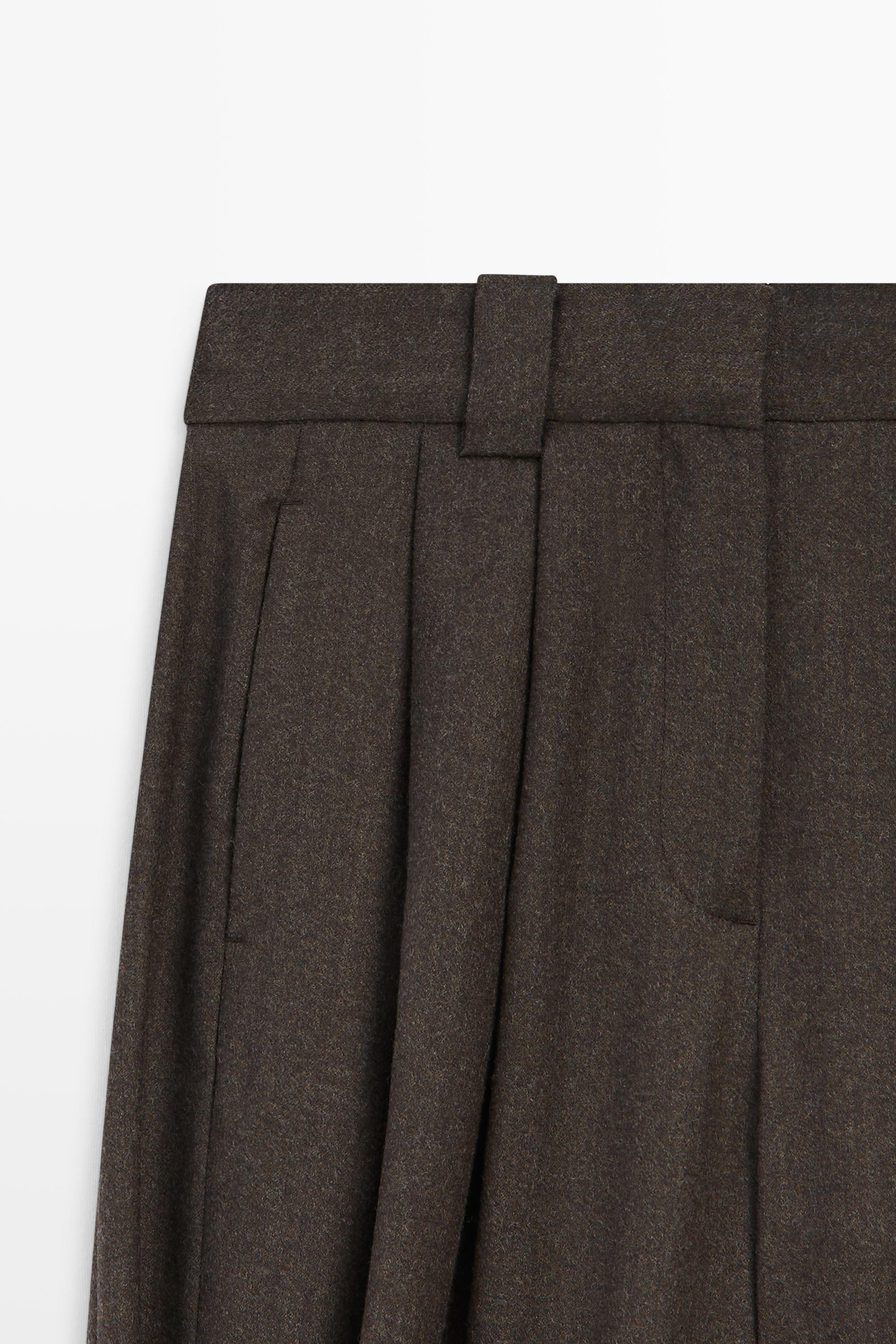 Pleated flannel trousers with hem detail - thumbnail 4