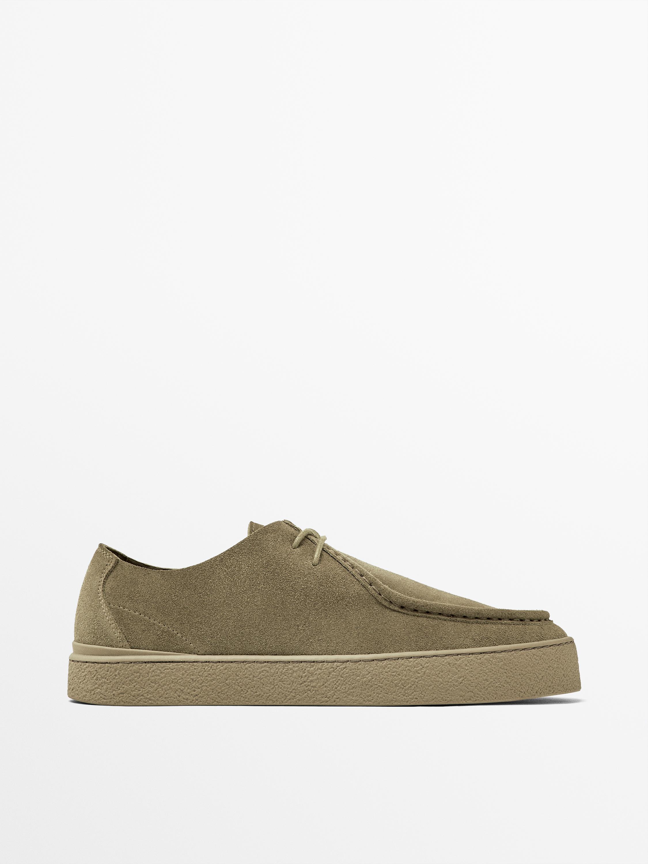 Moc toe split suede shoes