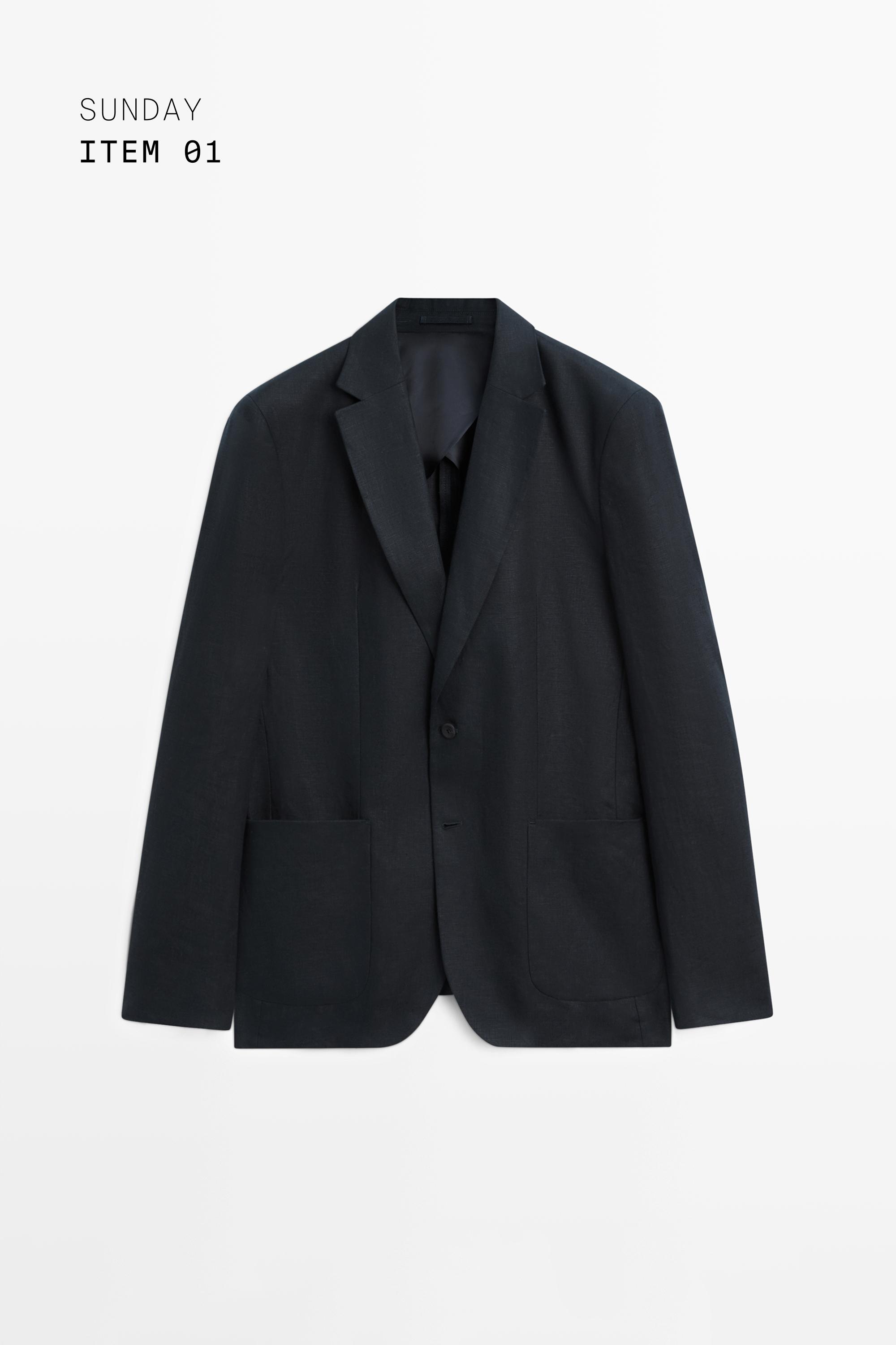 100% linen suit blazer — NAVY BLUE