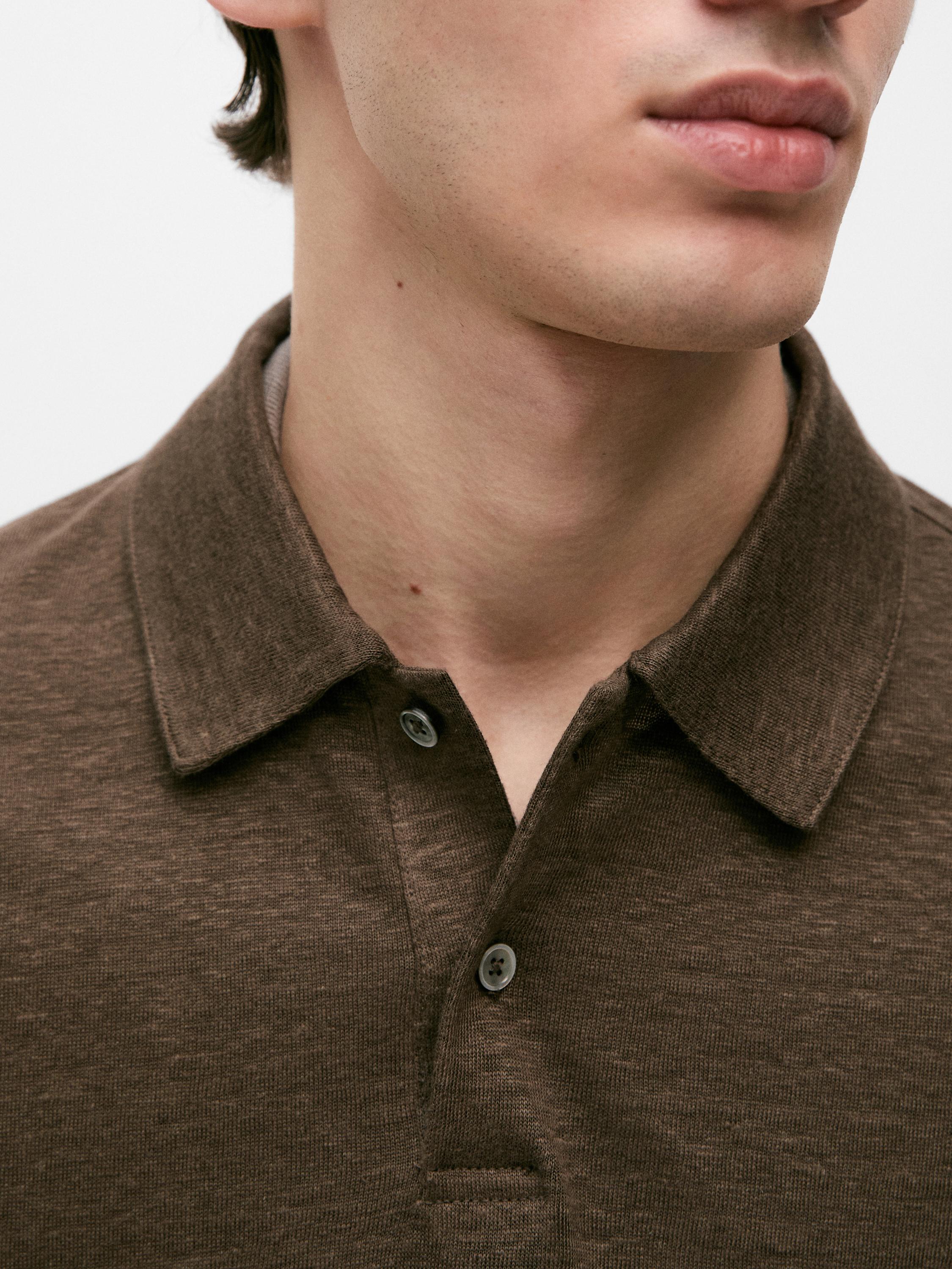 100% linen long sleeve polo shirt — OIL