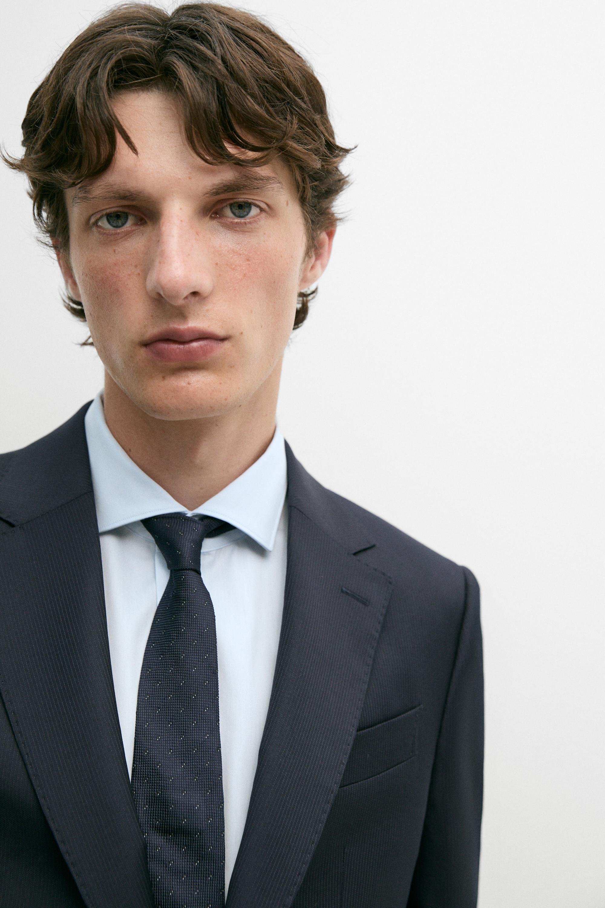 Striped wool blend suit blazer — NAVY BLUE