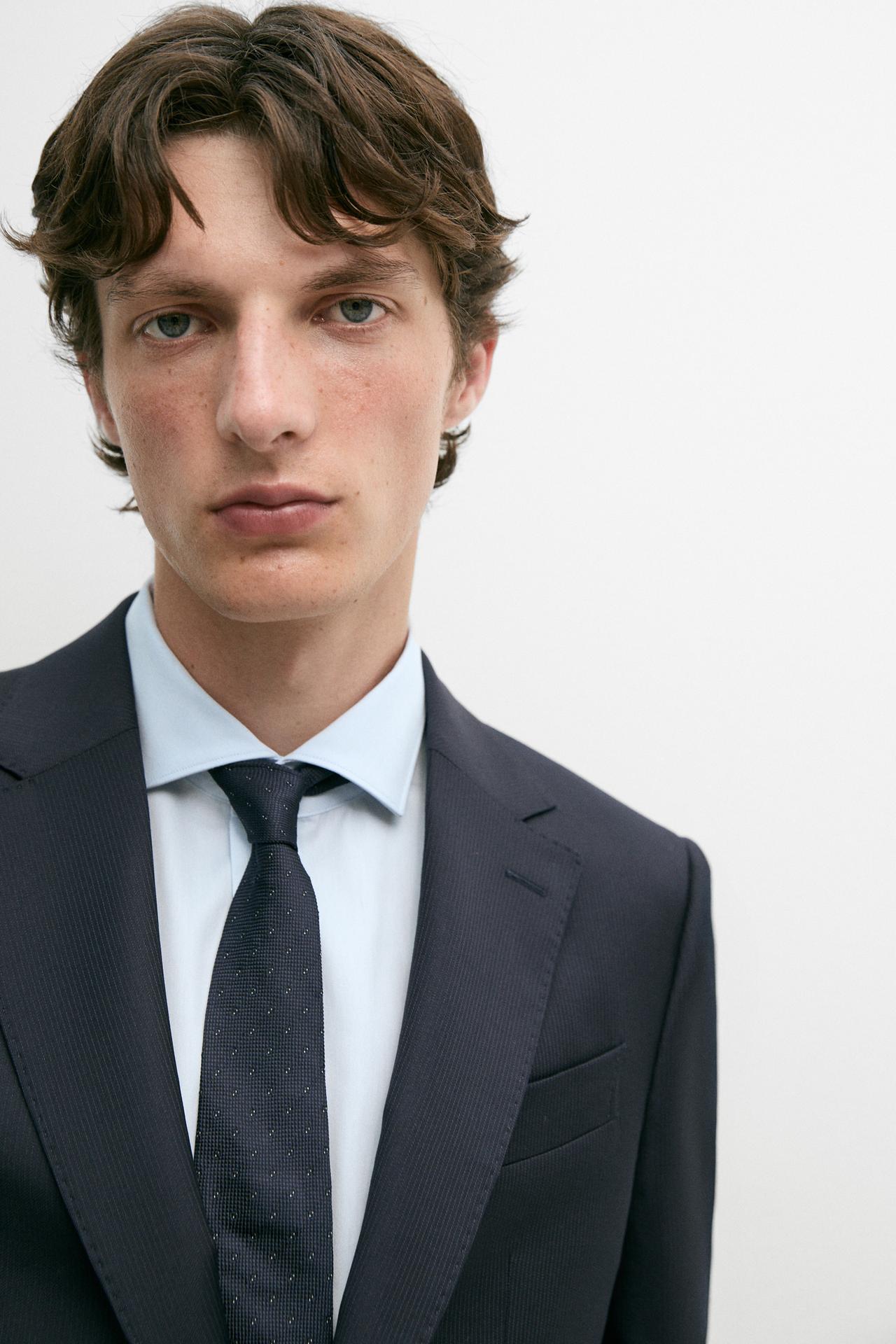 Striped wool blend suit blazer — NAVY BLUE