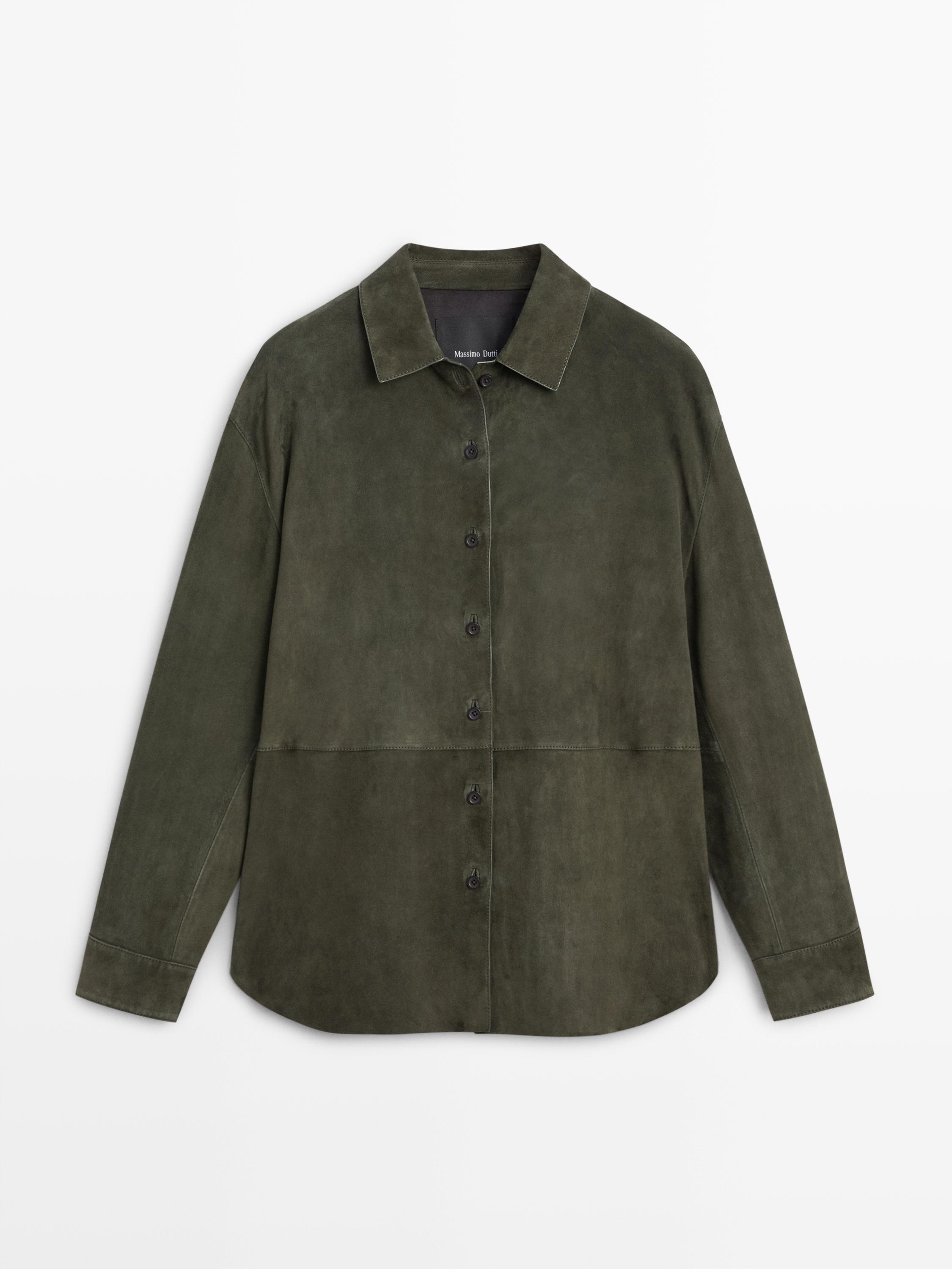 Suede Leather Shirt With Seams - Green - M - Massimo Dutti - Women Suede Leather Shirt With Seams - Green - M - Massimo Dutti - Women