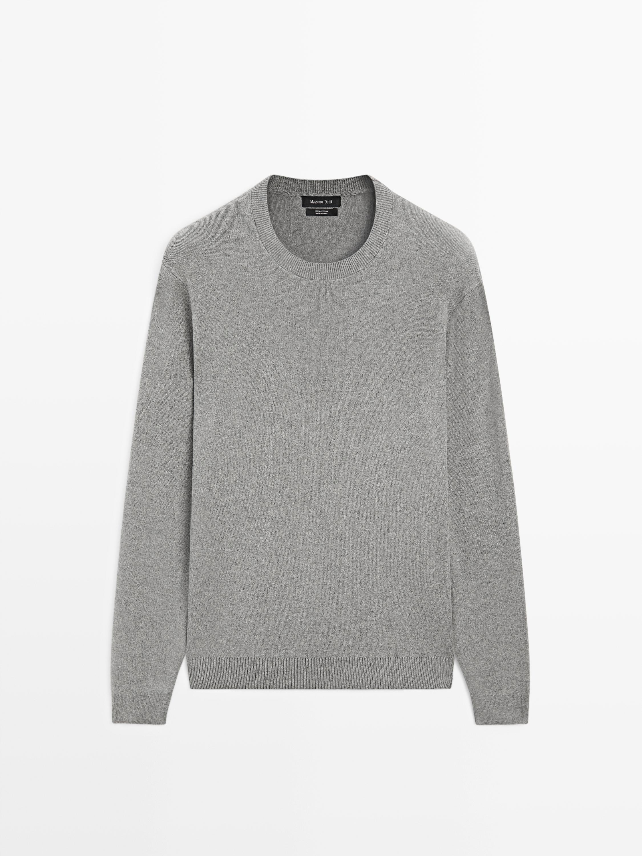 Knit 100% cotton crew neck sweater — Medium Grey