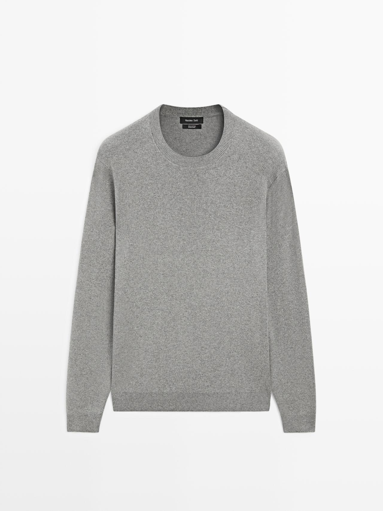 Massimo Dutti - Heren - 100% Katoenen Trui Met Ronde Hals - Medium Grijs - L