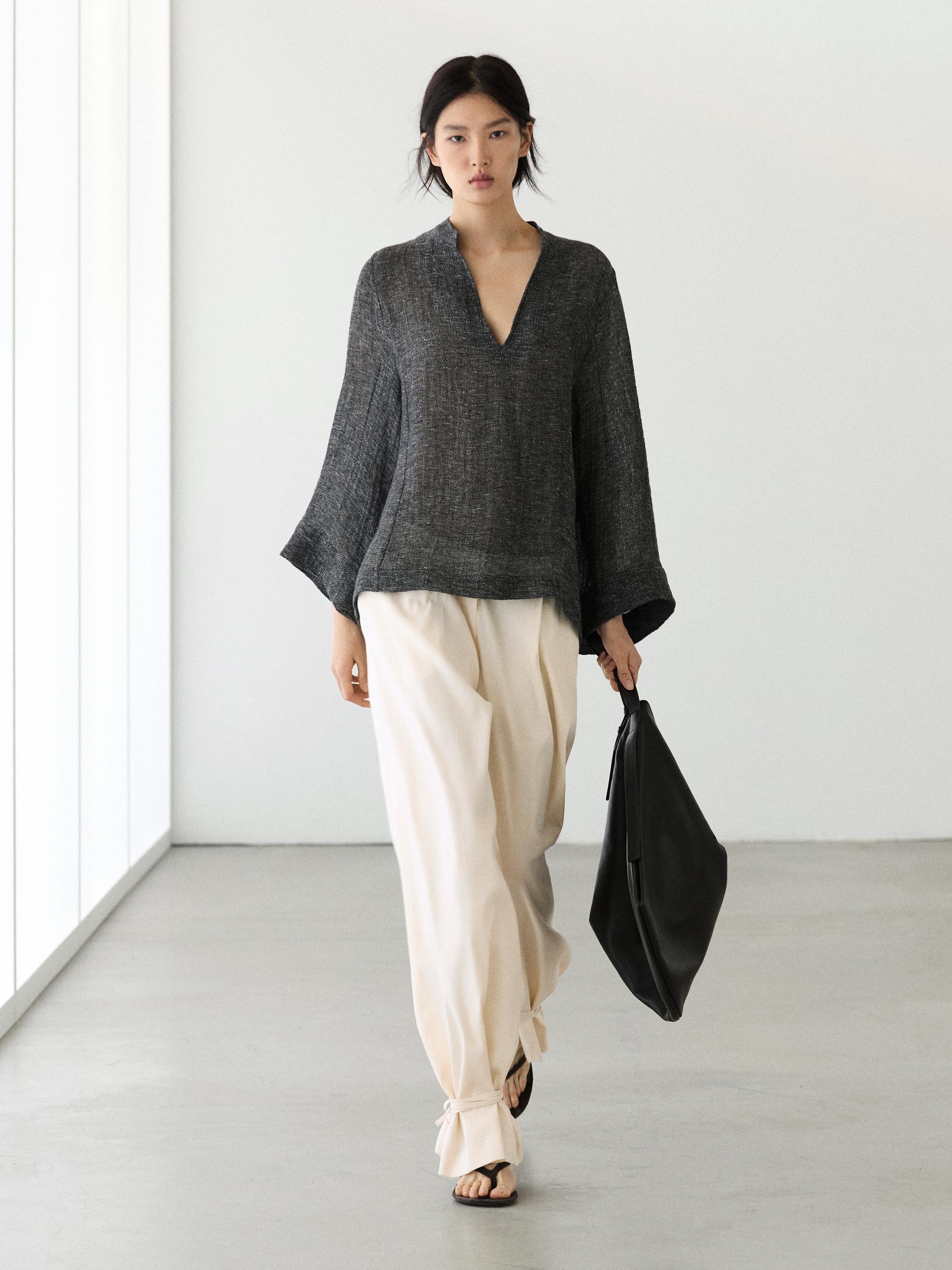 Melange linen blouse — GREY