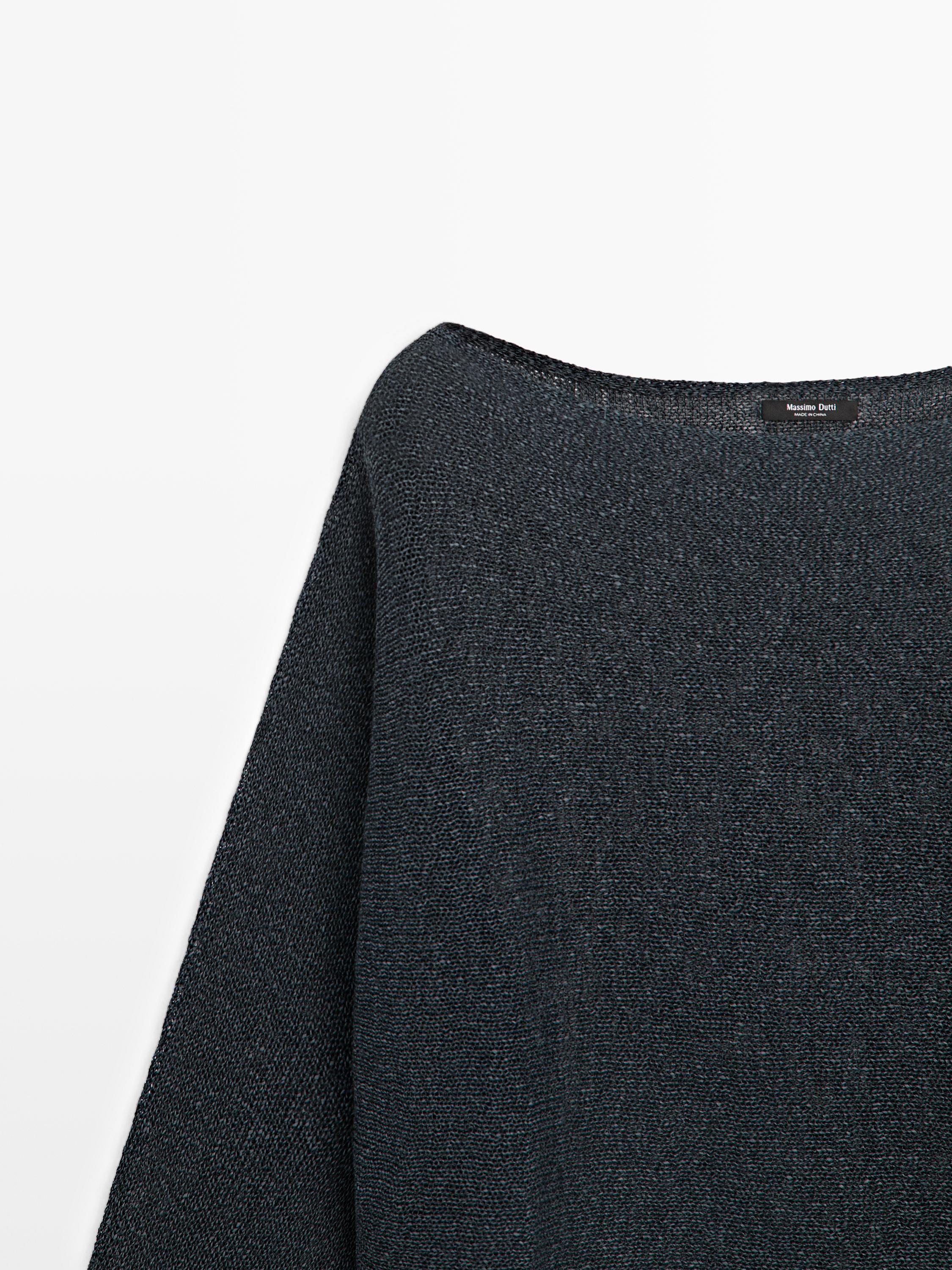 Flowing cotton blend knit sweater — Dark Blue