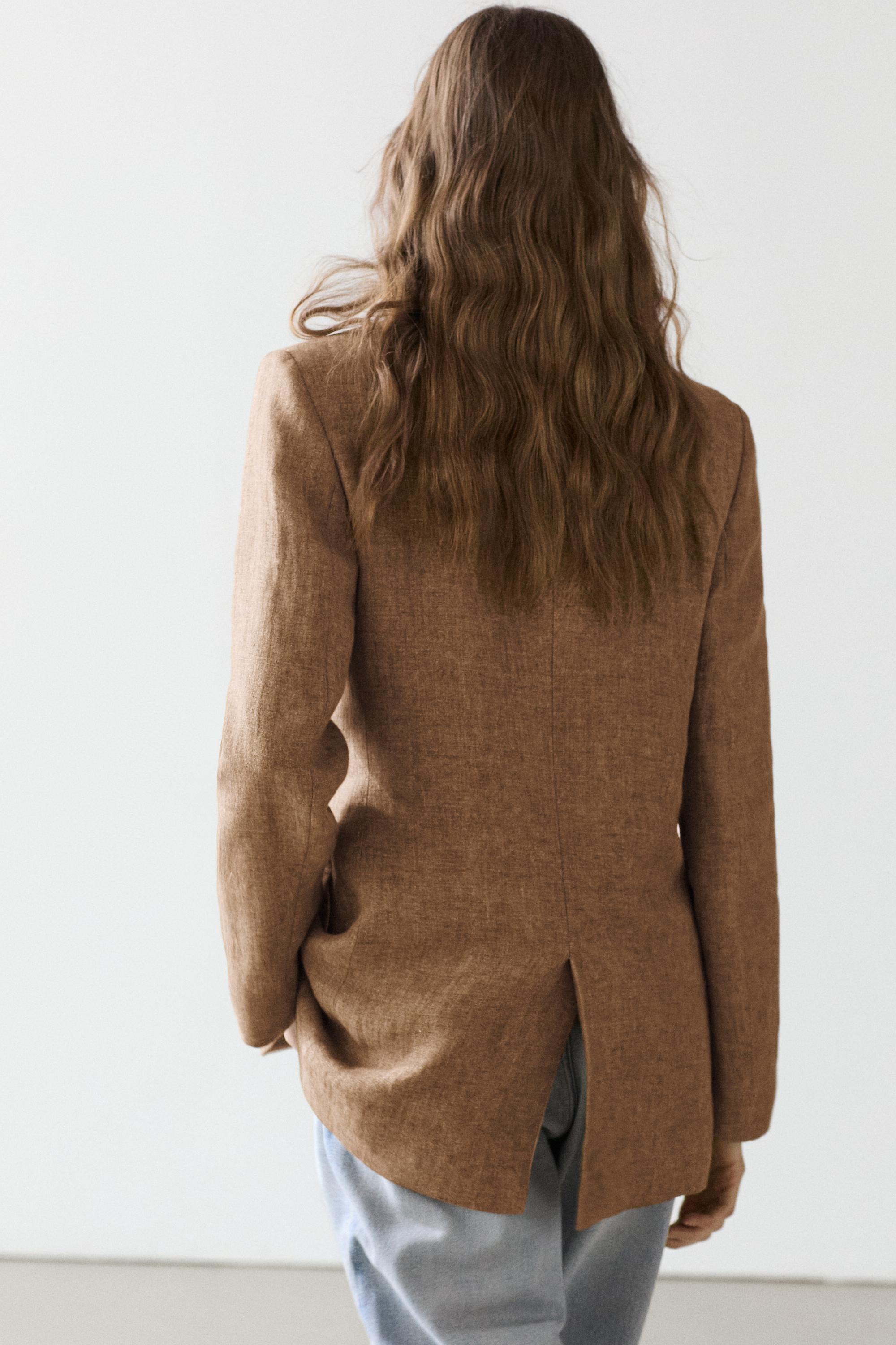 100% linen melange suit blazer — CAMEL