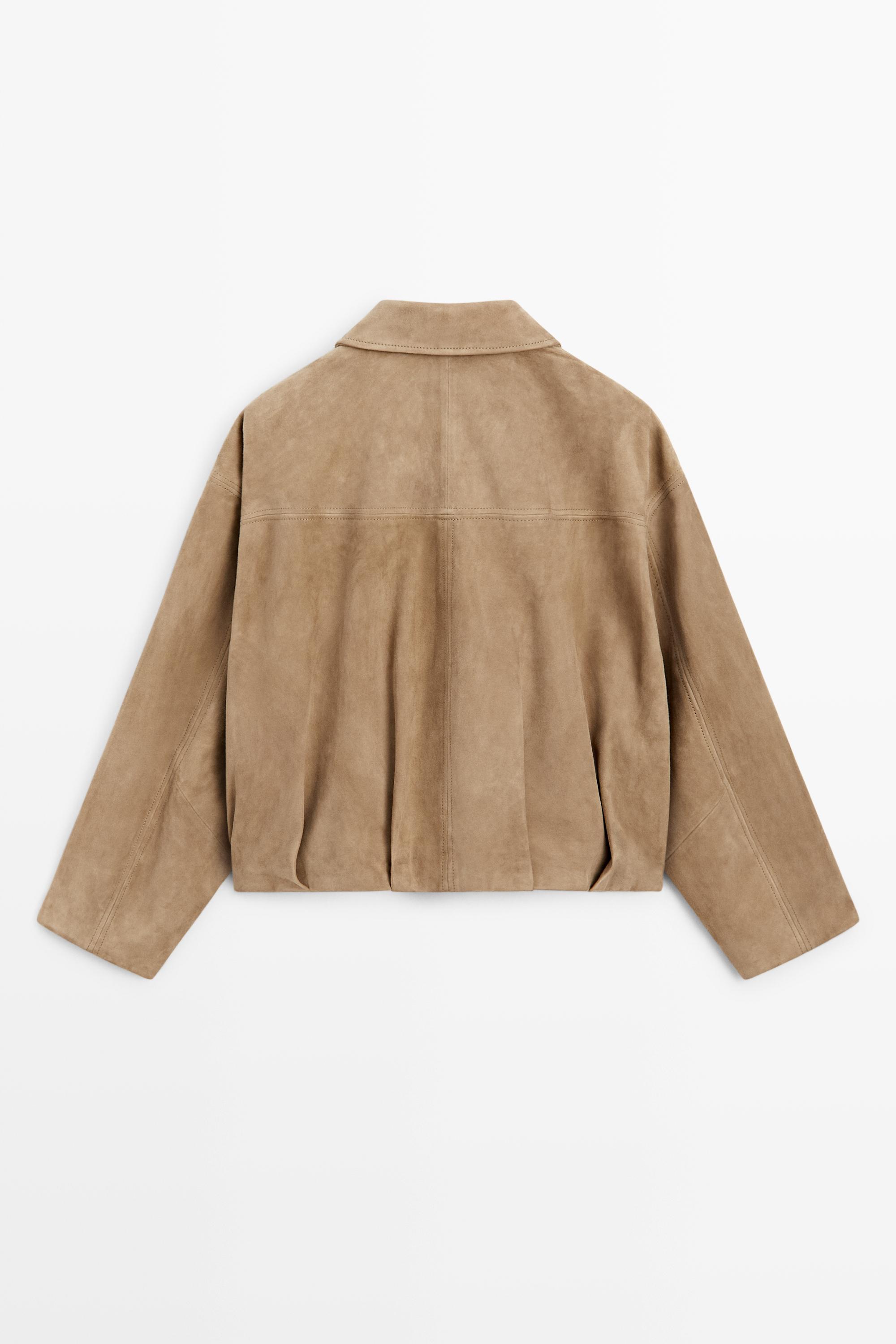 Pleated suede leather bomber jacket — SAND