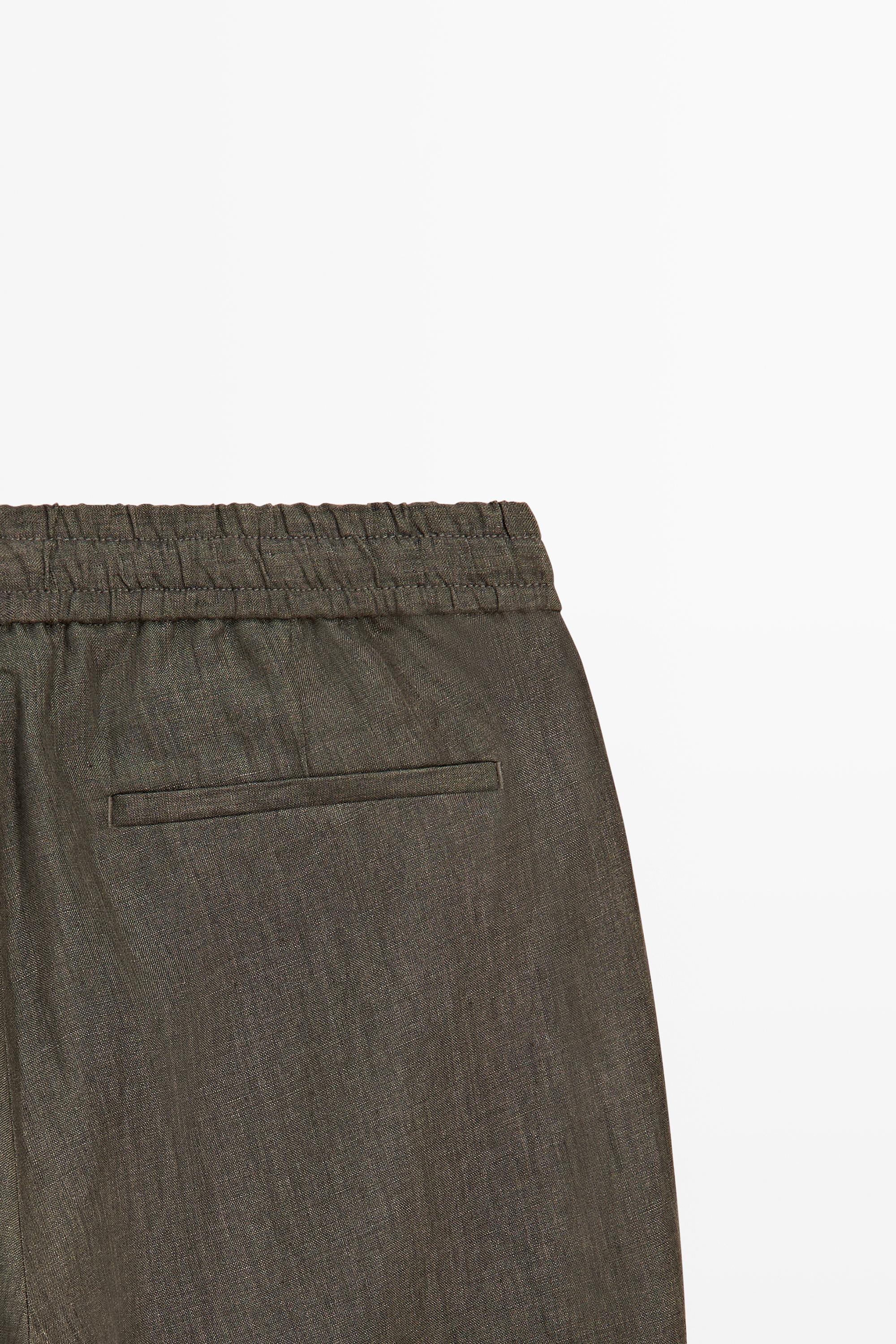 100% linen jogger fit trousers — GREEN MARL