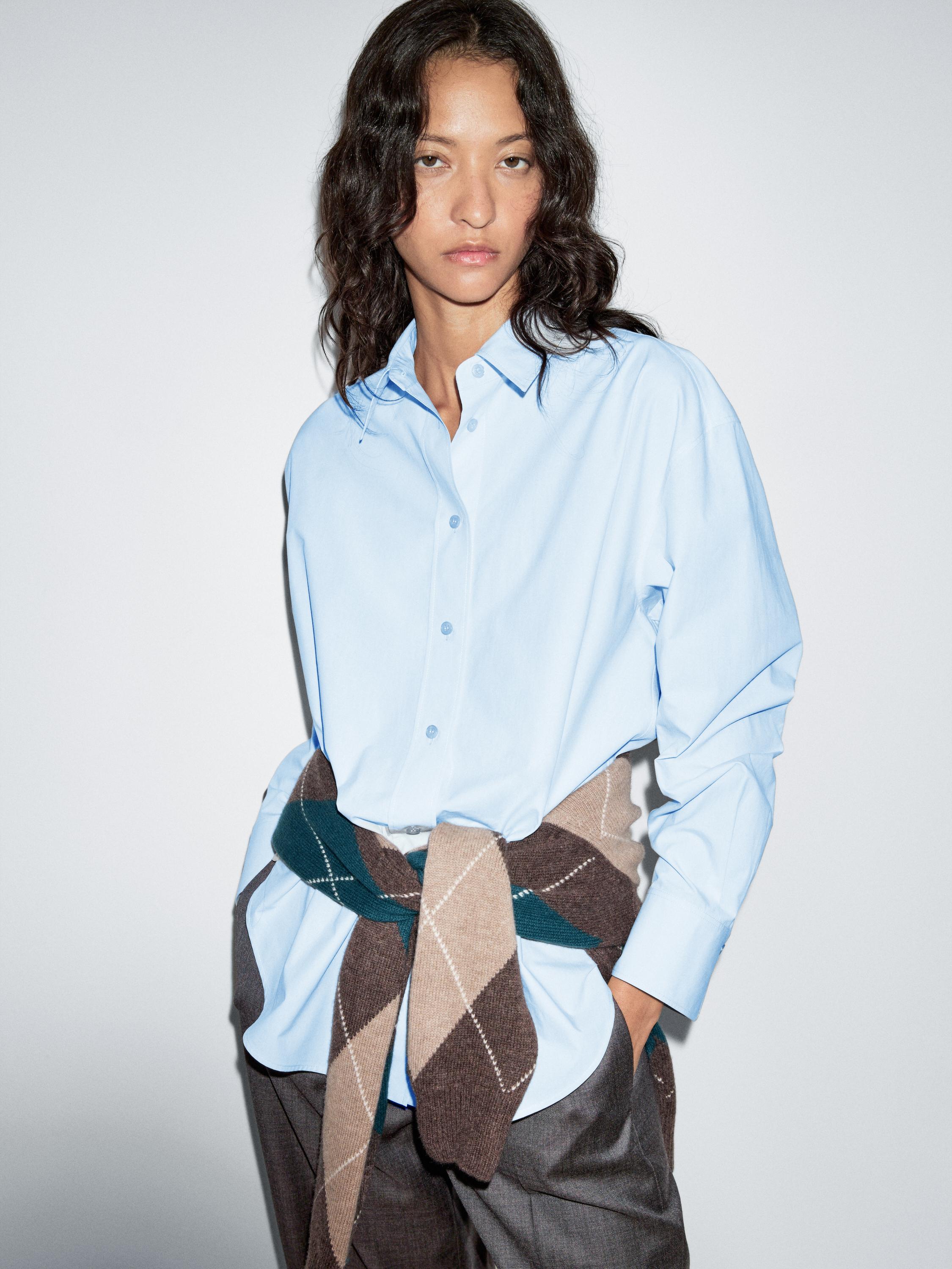 Long 100% cotton poplin shirt