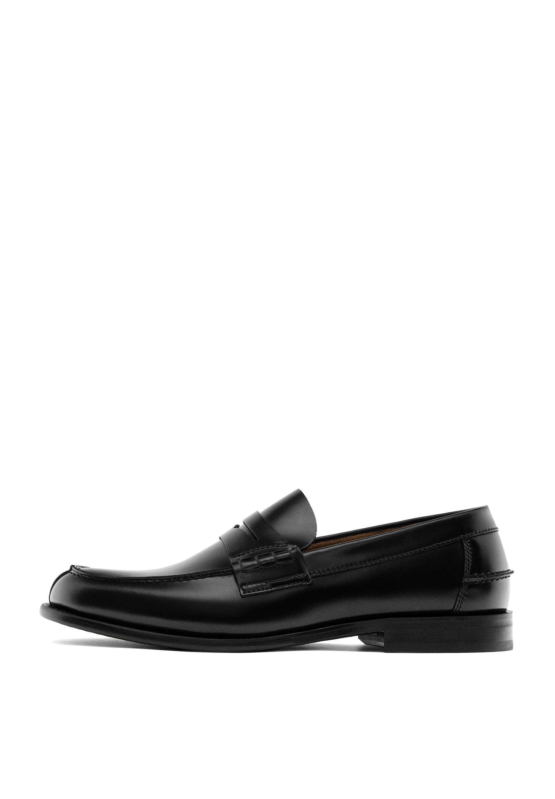 Leather loafers with penny strap — BLACK