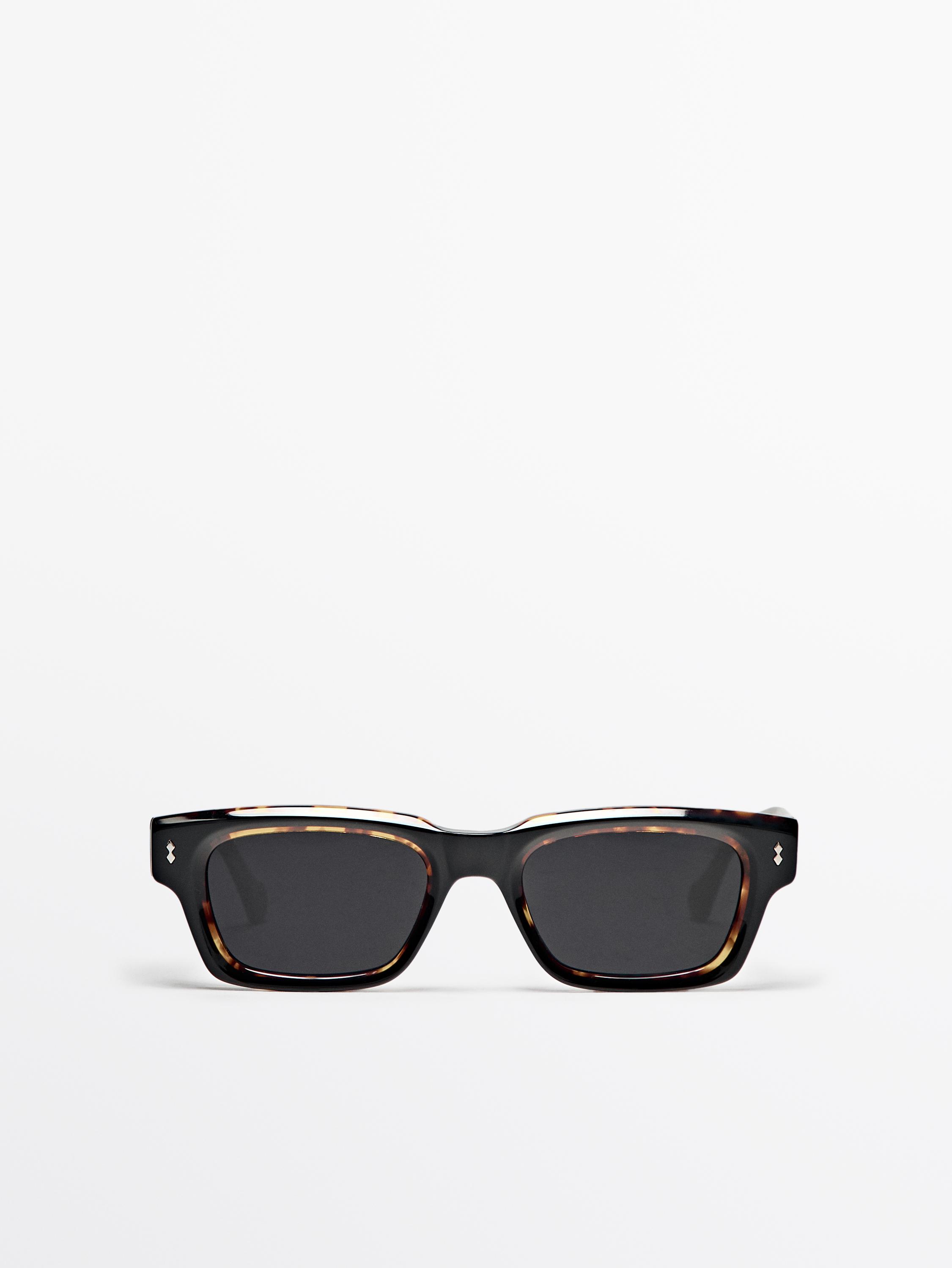 Narrow straight tortoiseshell-effect sunglasses