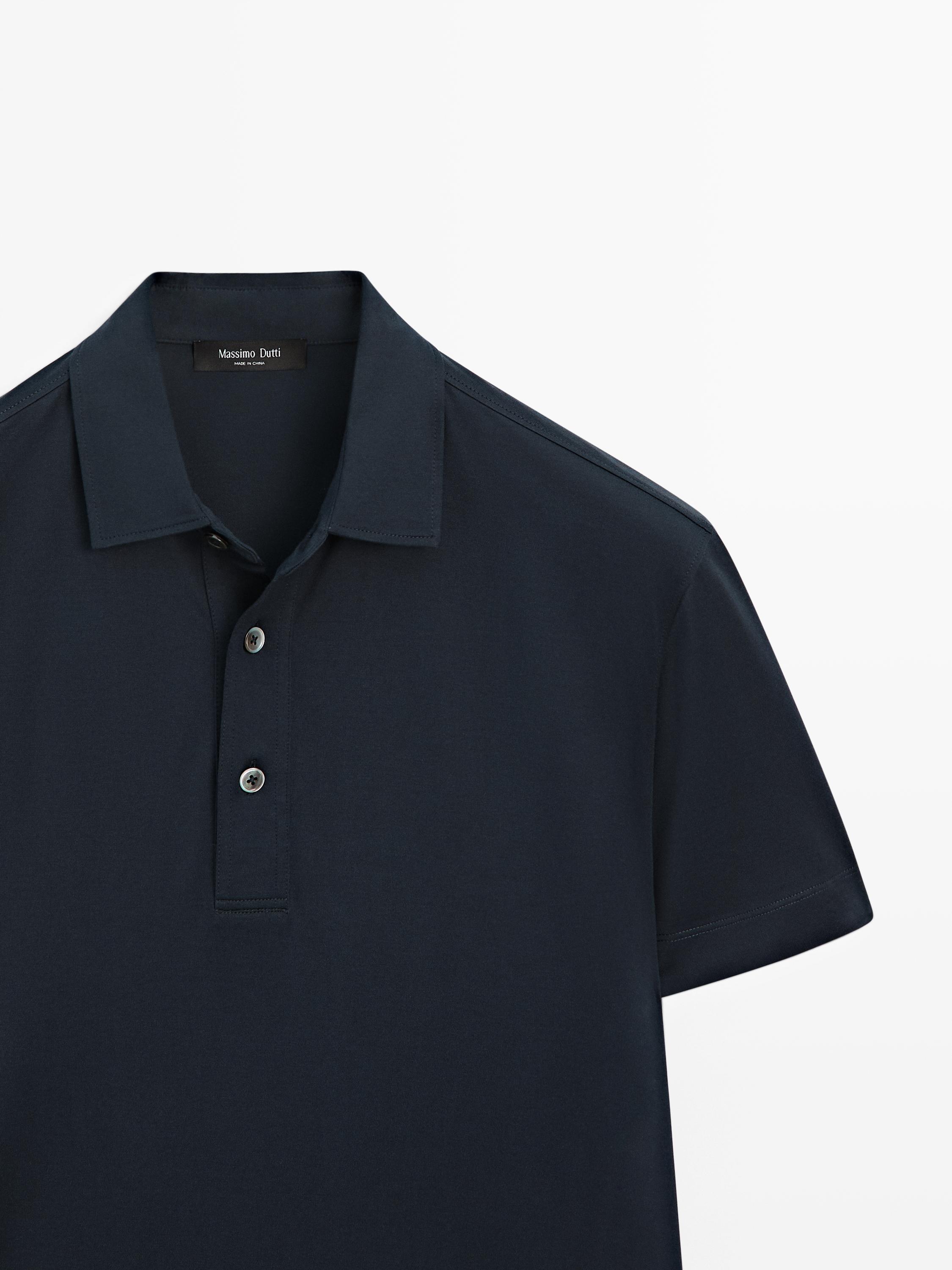 Cotton blend short sleeve polo shirt — NAVY BLUE