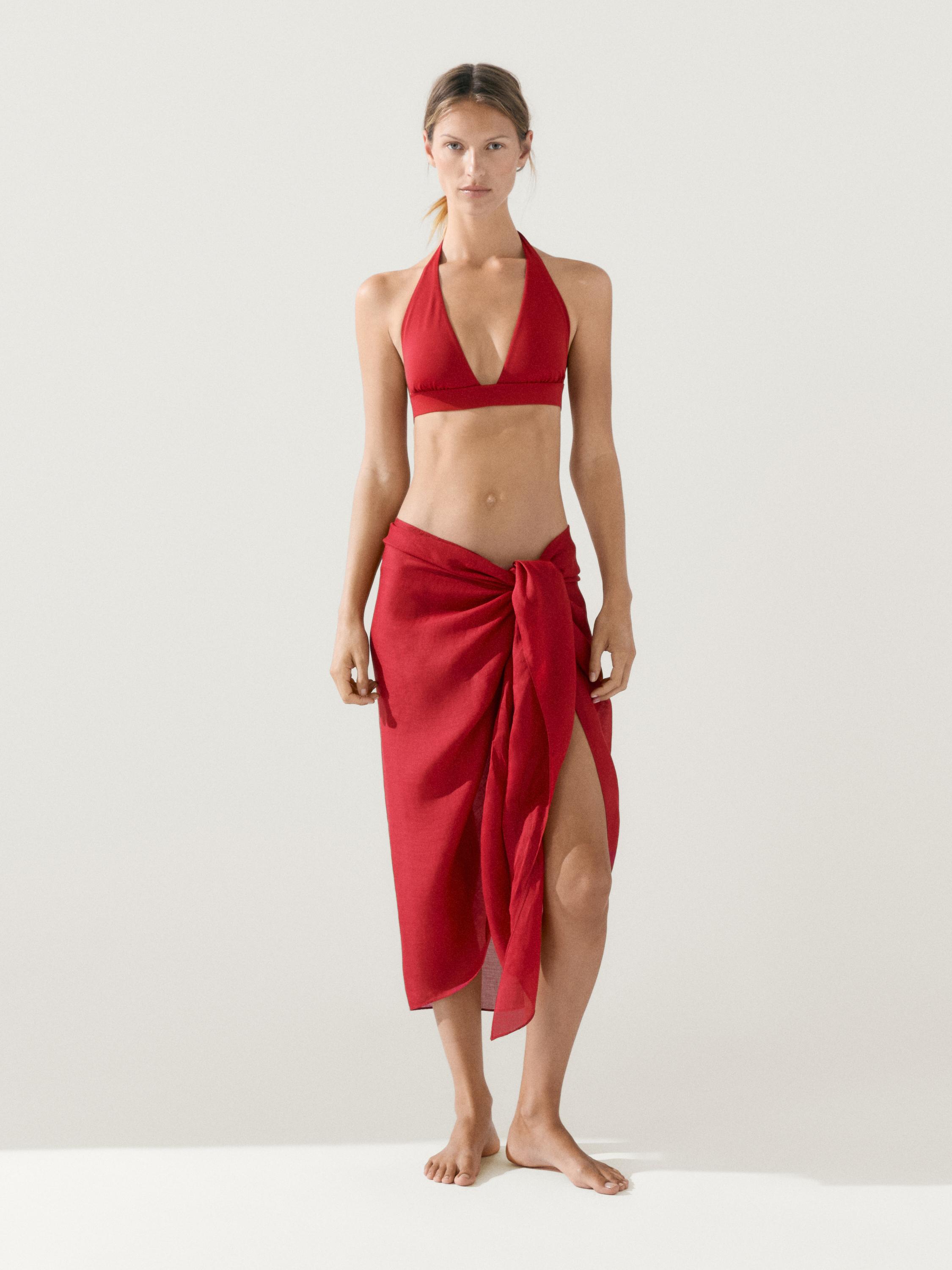 Slå-om-nederdel i 100 % ramie