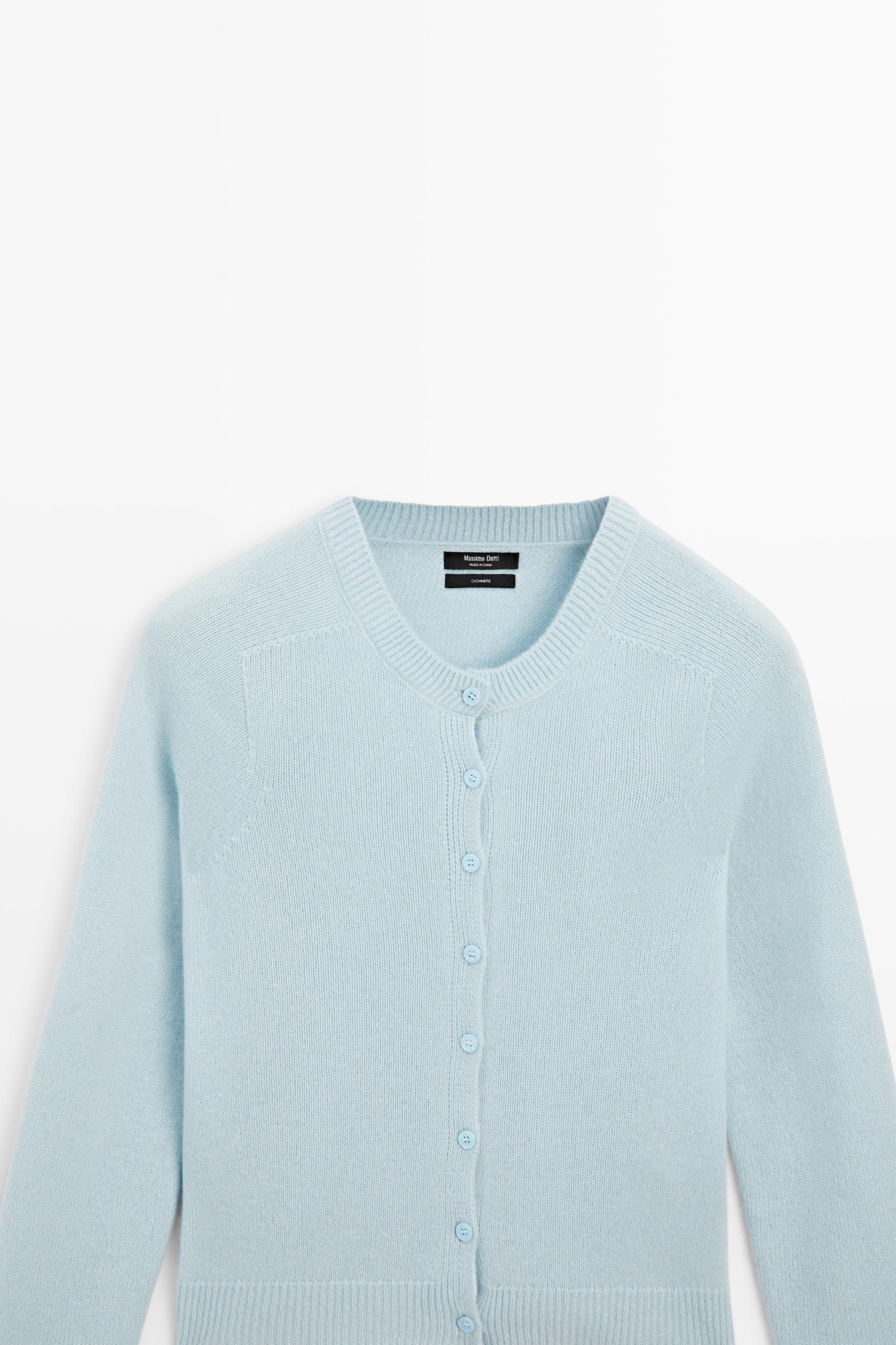100% cashmere cropped knit cardigan — SKY BLUE