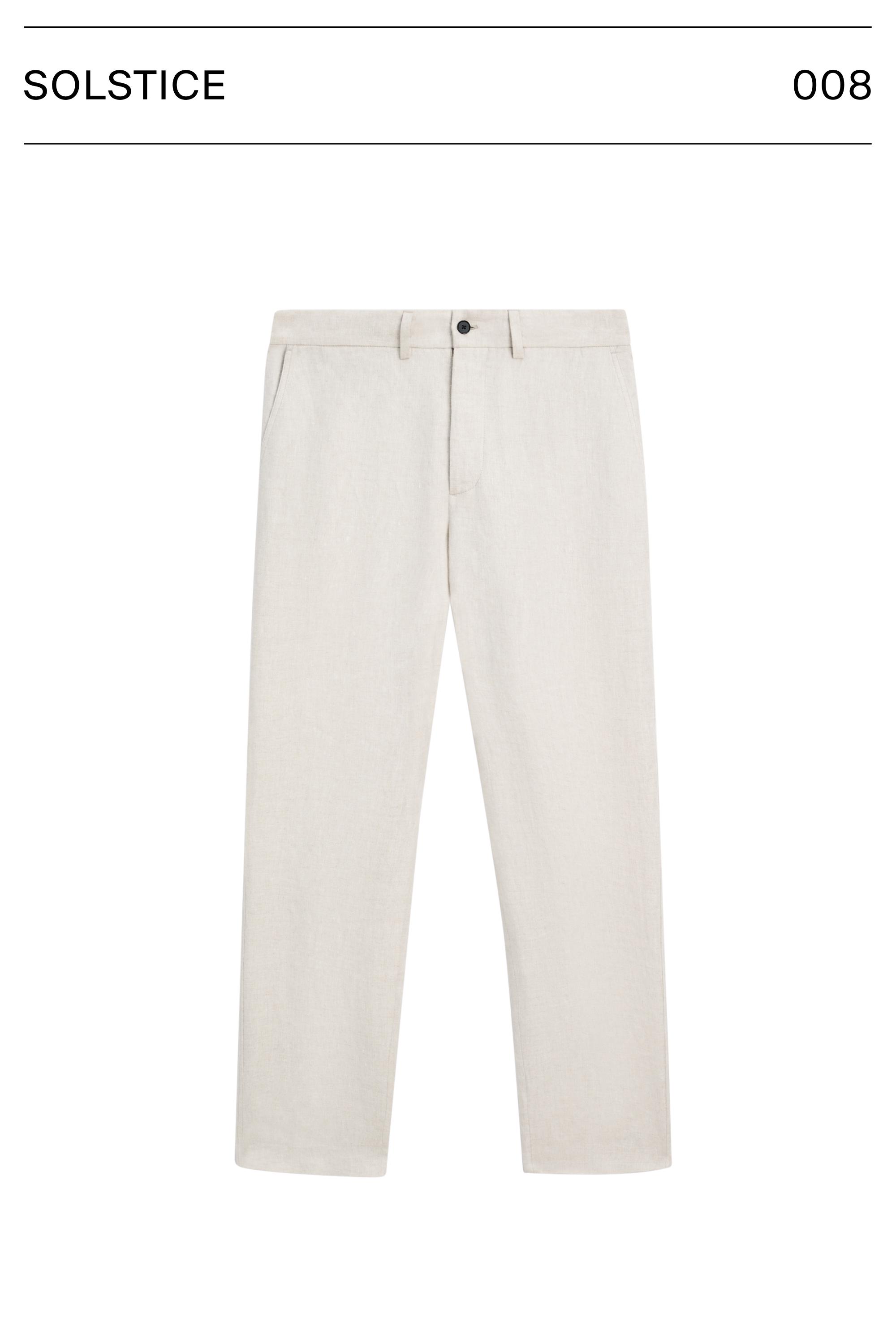 Lightweight linen trousers with herringbone detail — BEIGE