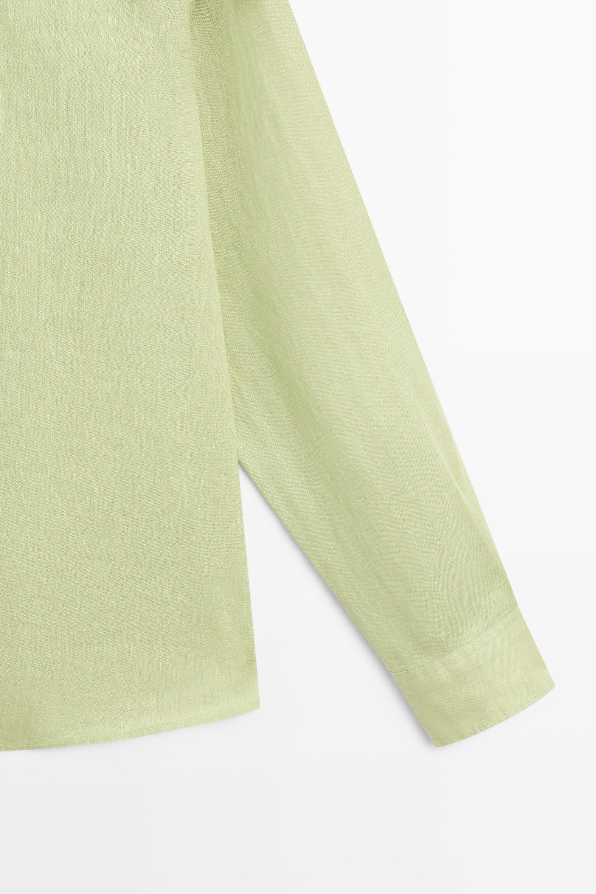 100% linen regular fit shirt — Green billiard
