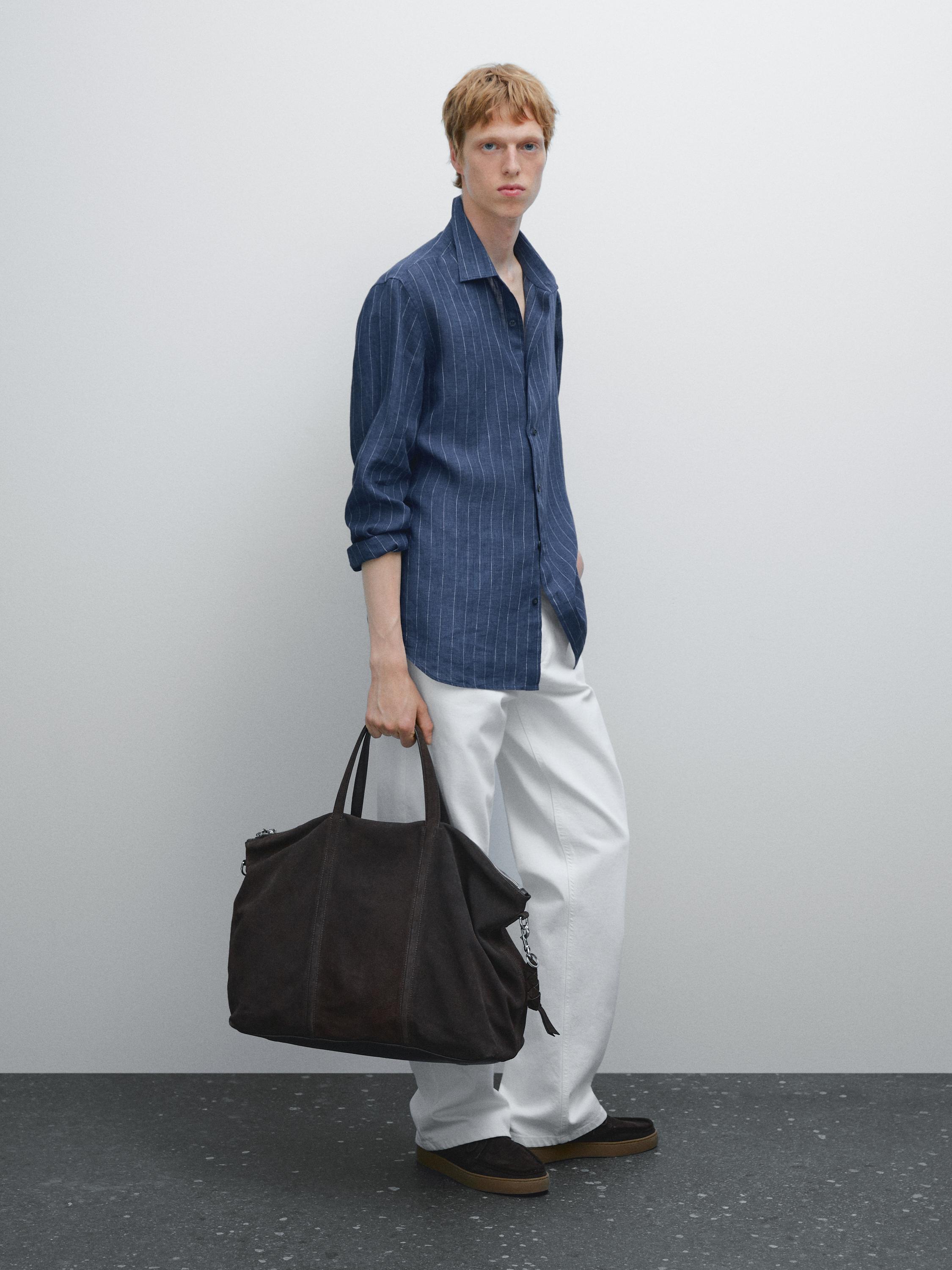 Slim fit striped 100% linen shirt
