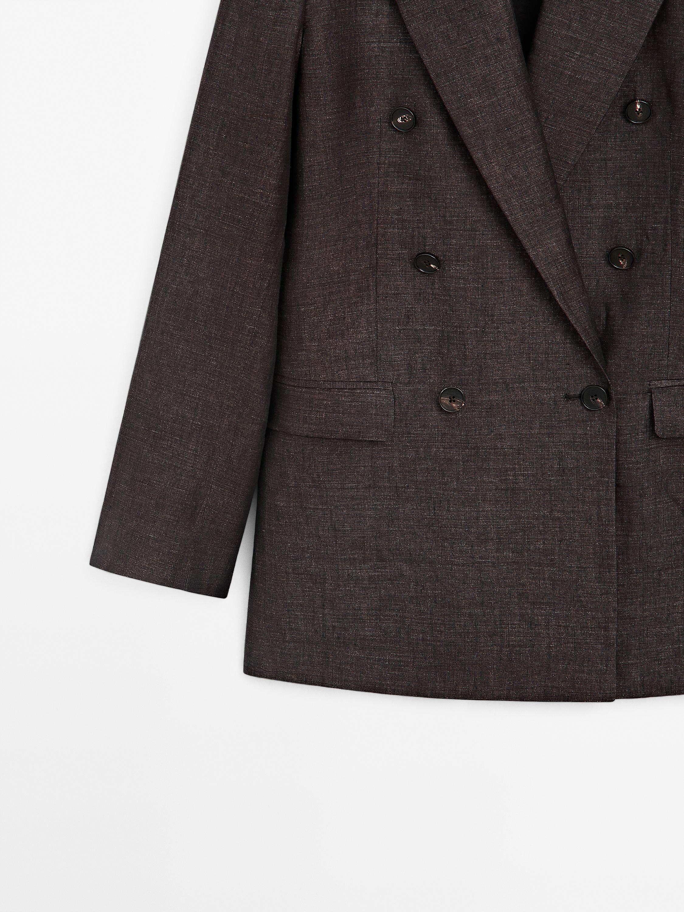 Double-breasted melange linen blazer - Limited Edition