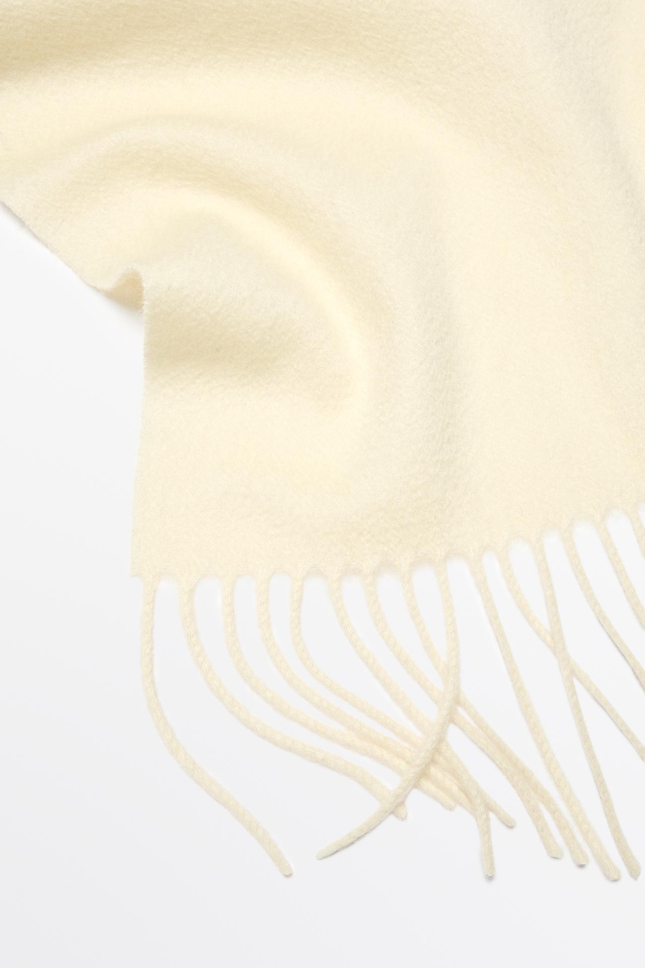 Fringed 100% cashmere knit scarf — Vanilla