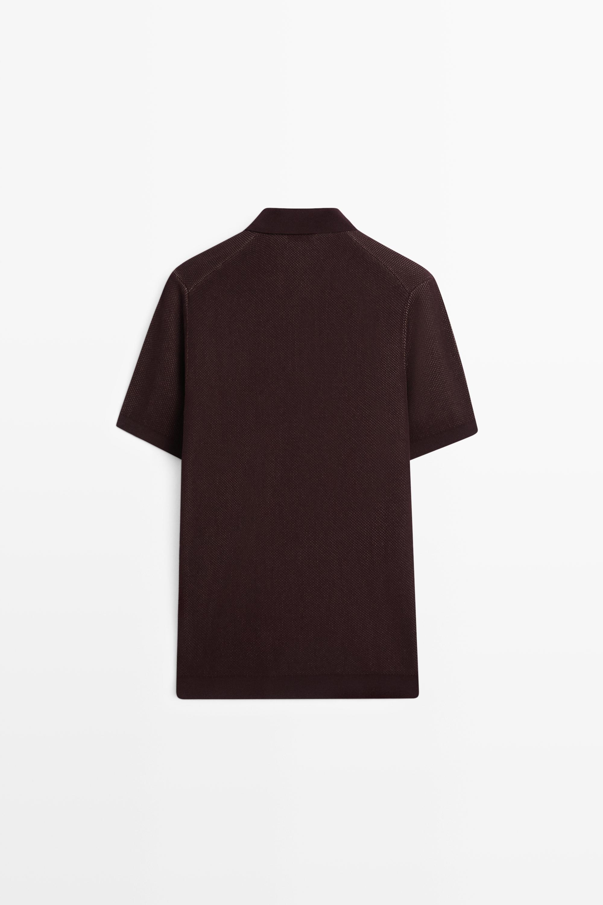 100% cotton textured contrast polo shirt — BURGUNDY