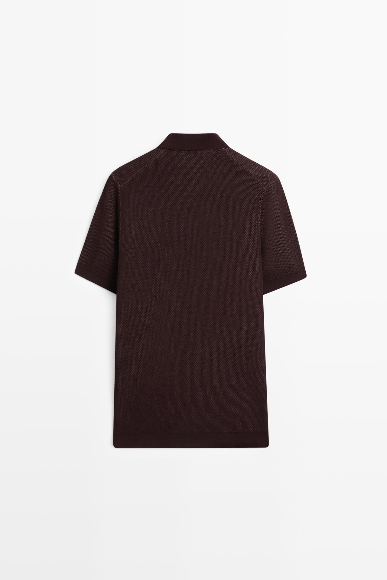 100% cotton textured contrast polo shirt — BURGUNDY