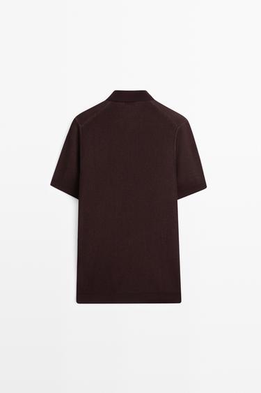 100% cotton textured contrast polo shirt — BURGUNDY 6