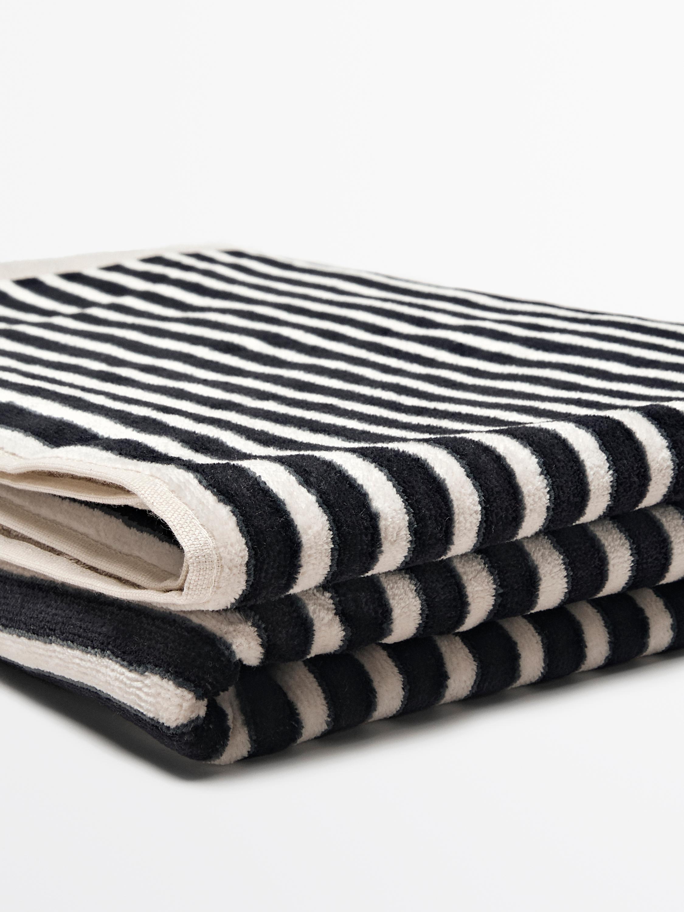 Striped cotton towel — NAVY BLUE