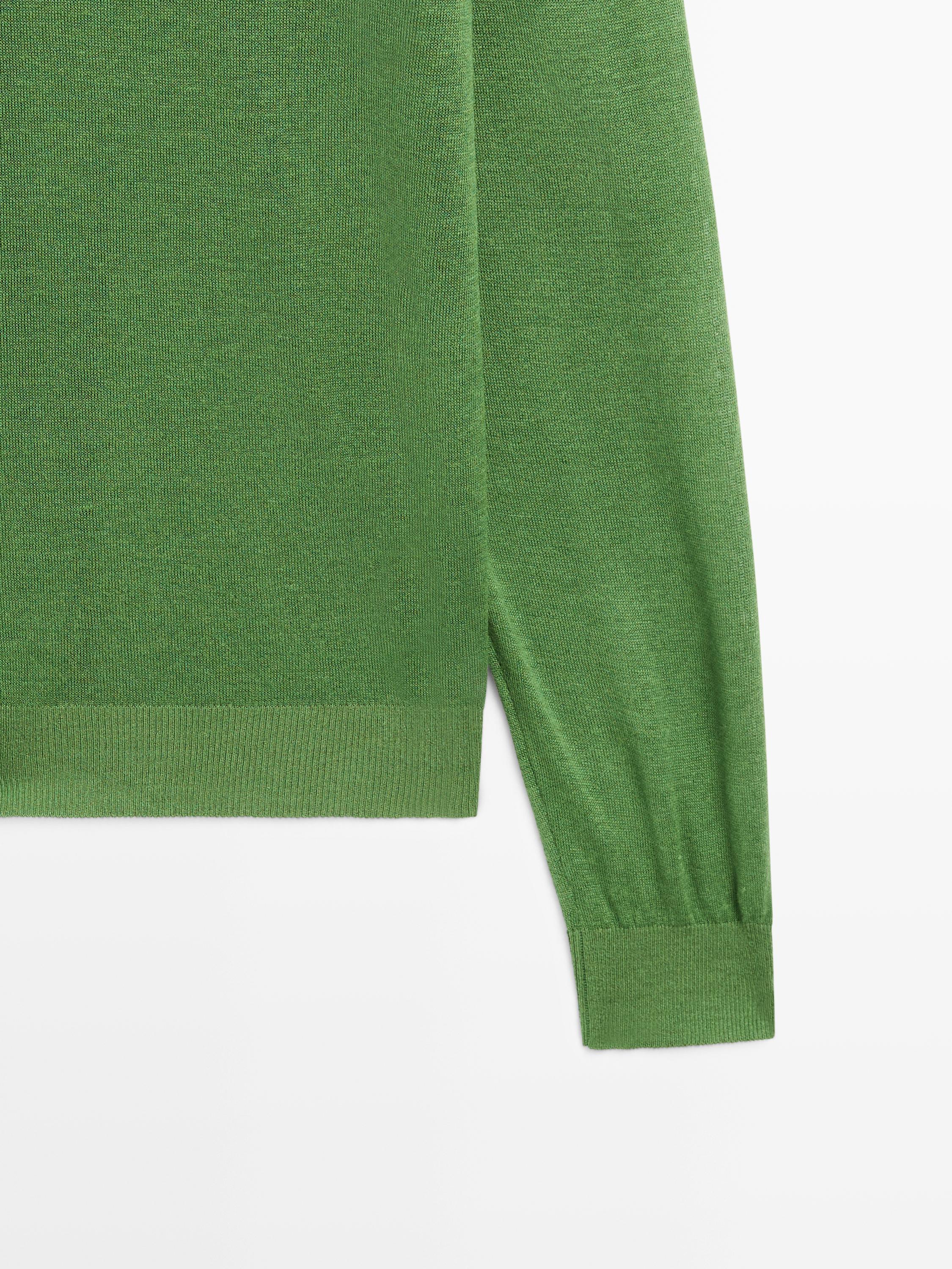 Linen and cashmere knit crew neck sweater — LIME GREEN