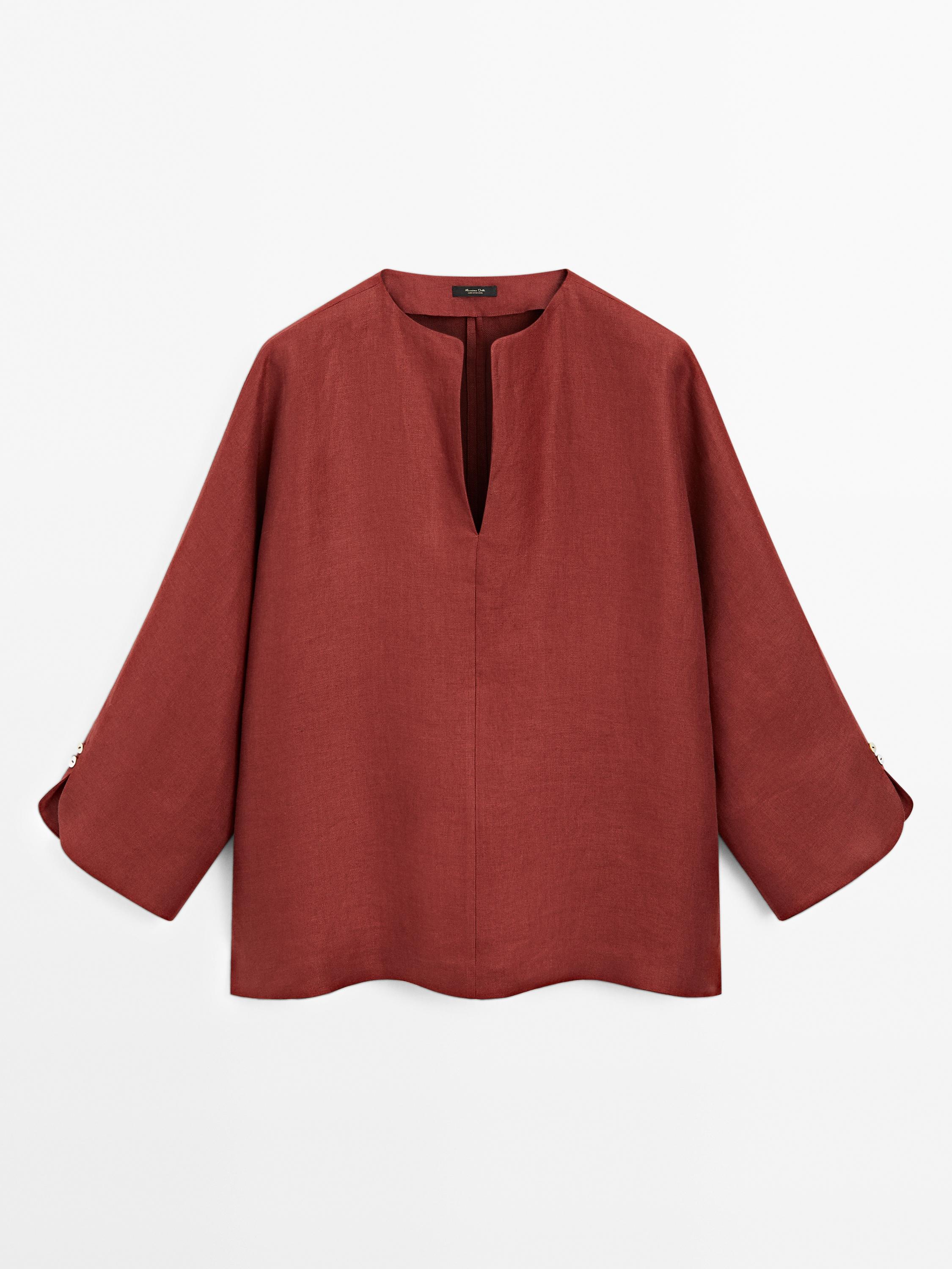 100% linen V-neck blouse