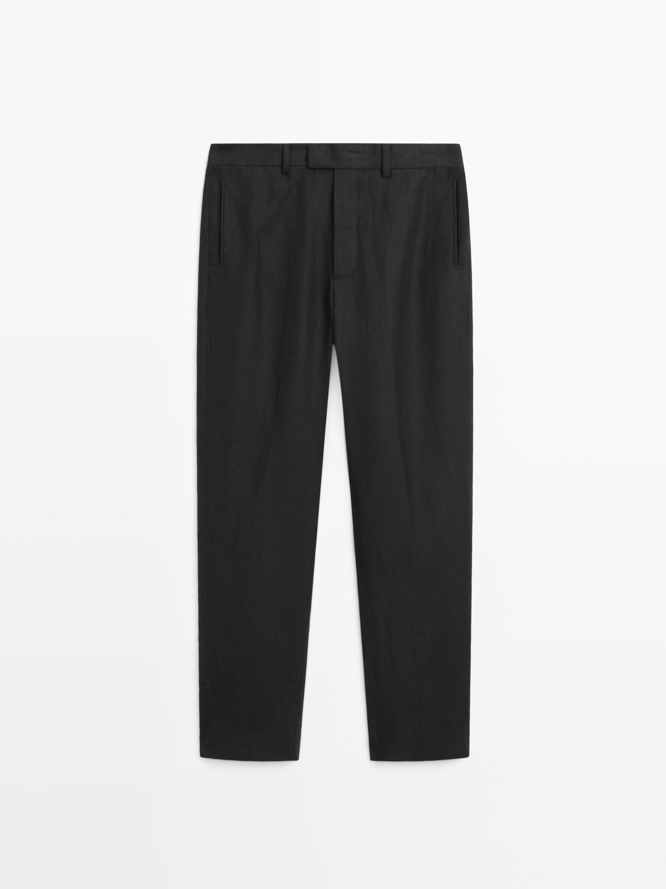Linen tailored fit barrel trousers