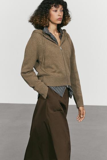 Wool blend hooded knit cardigan — GREENISH 3
