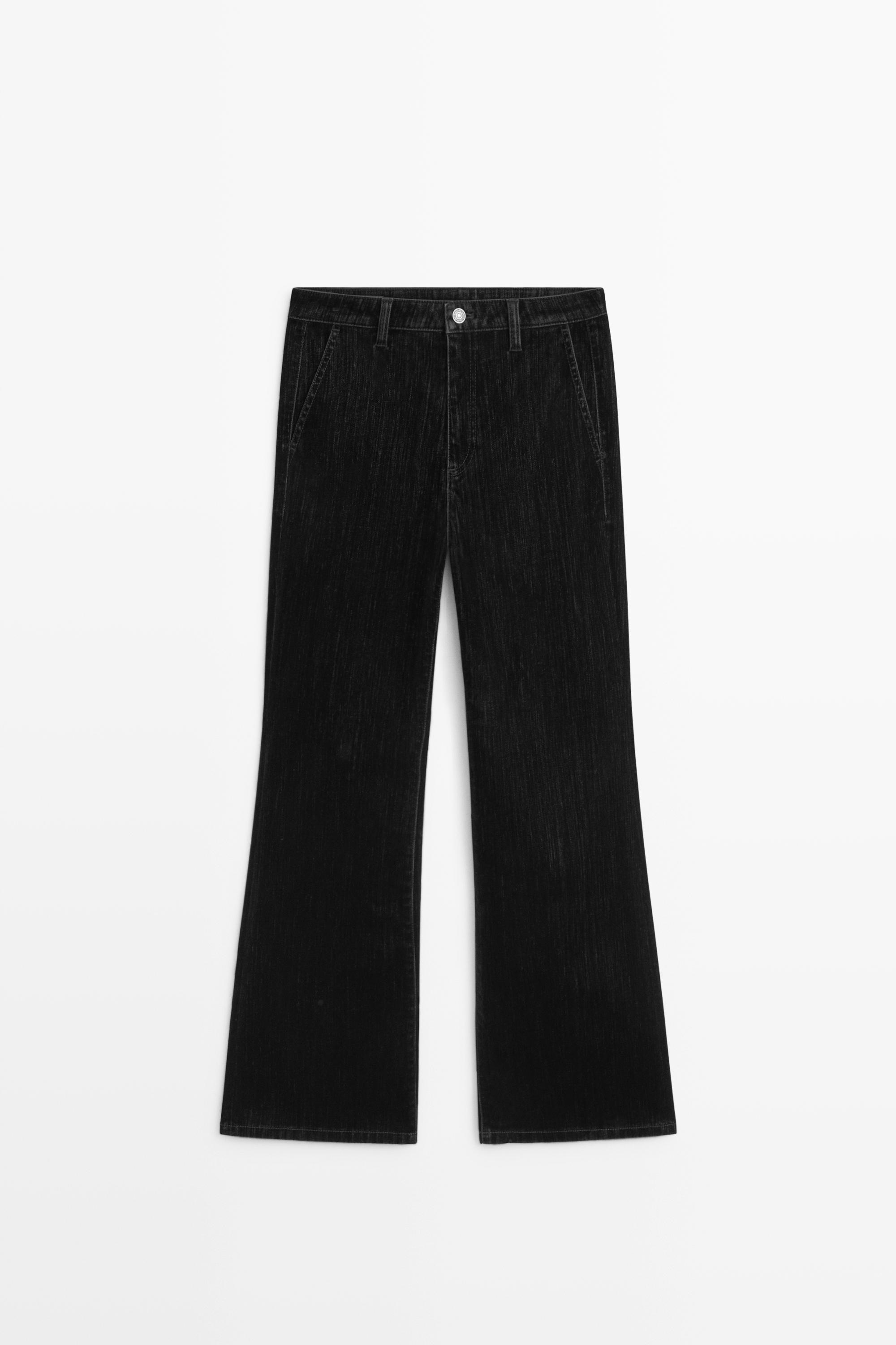 Mid-waist flare cropped flocking jeans by Massimo Dutti