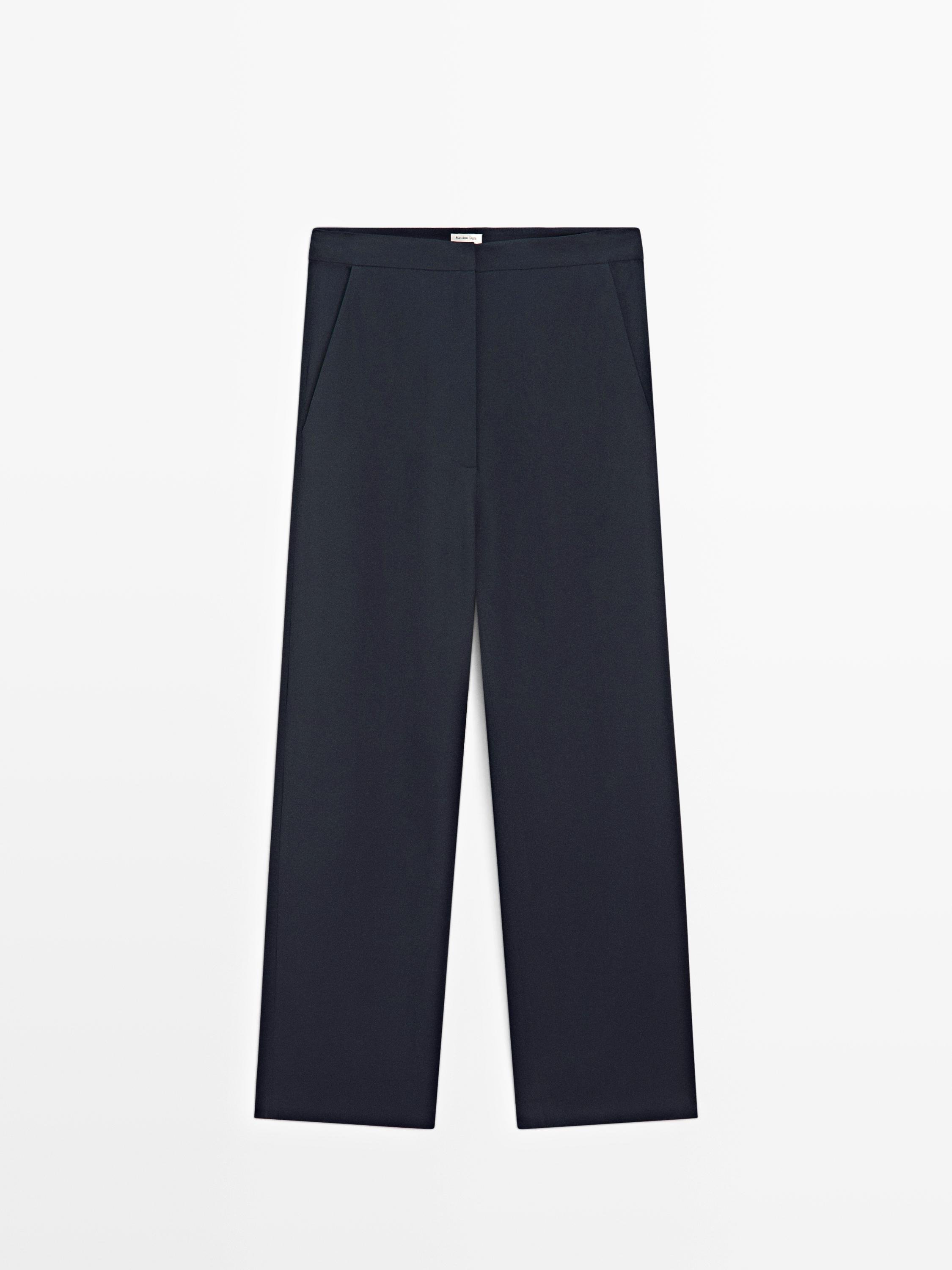 Flowing straight-leg trousers - STUDIO — NAVY BLUE