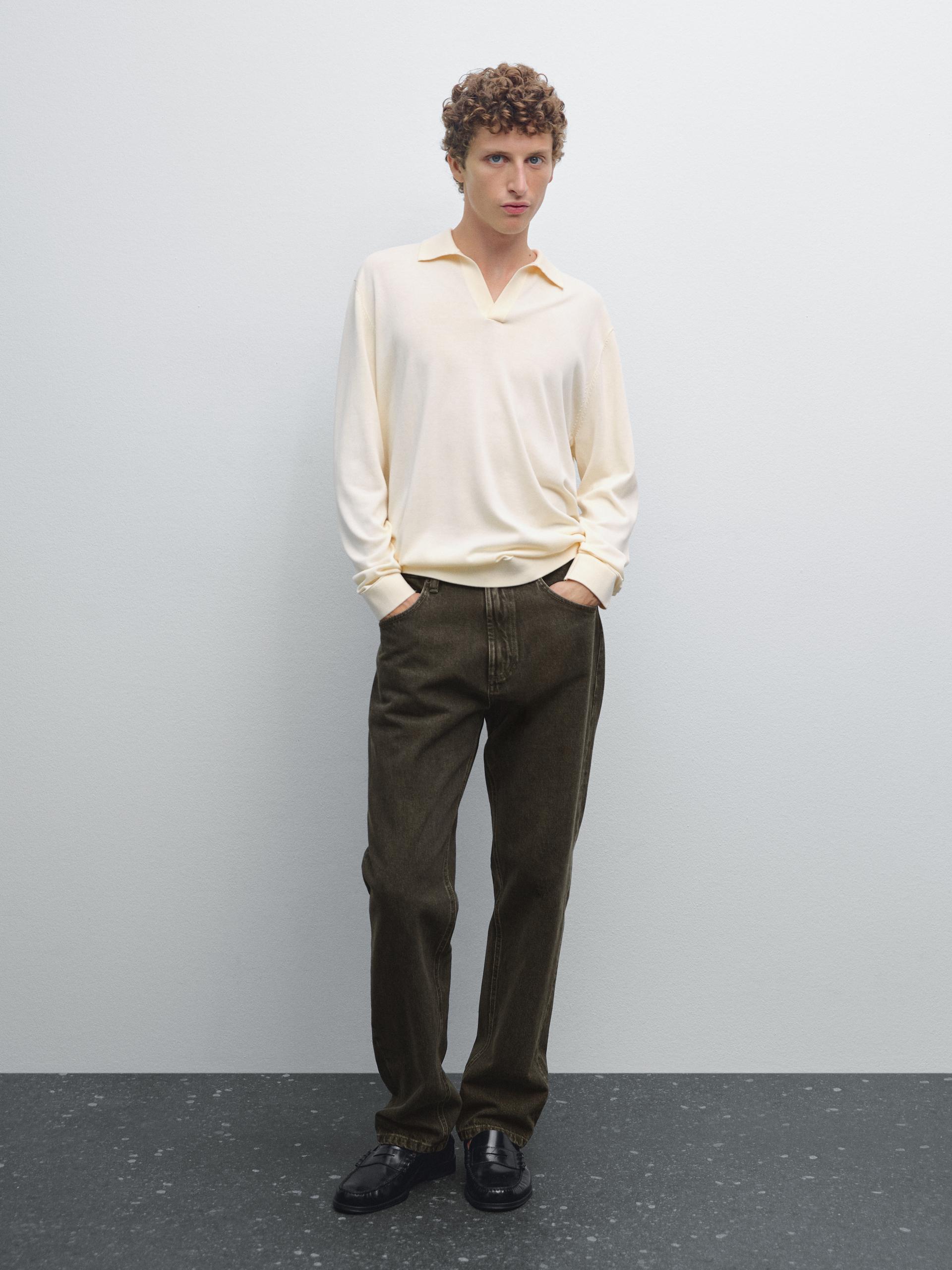 Camisola De Malha Com Gola De Polo - Cru - Xl - Massimo Dutti - Homem