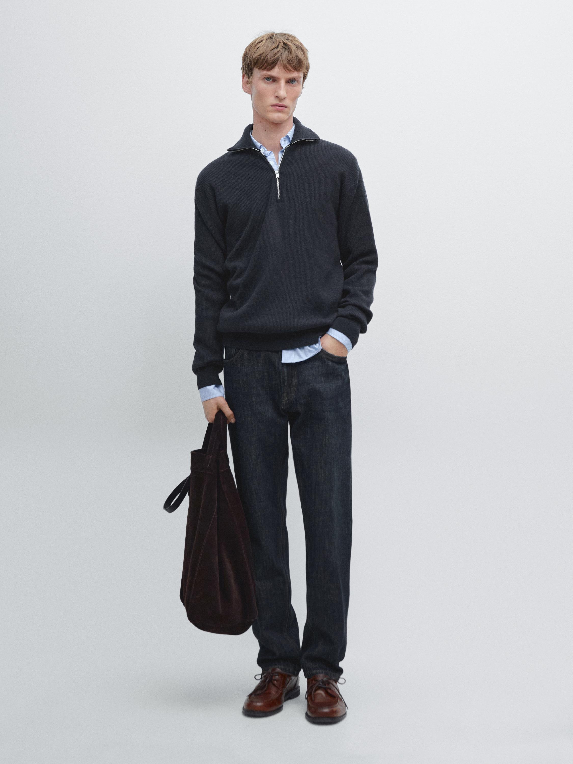 Mock neck knit sweater with zip