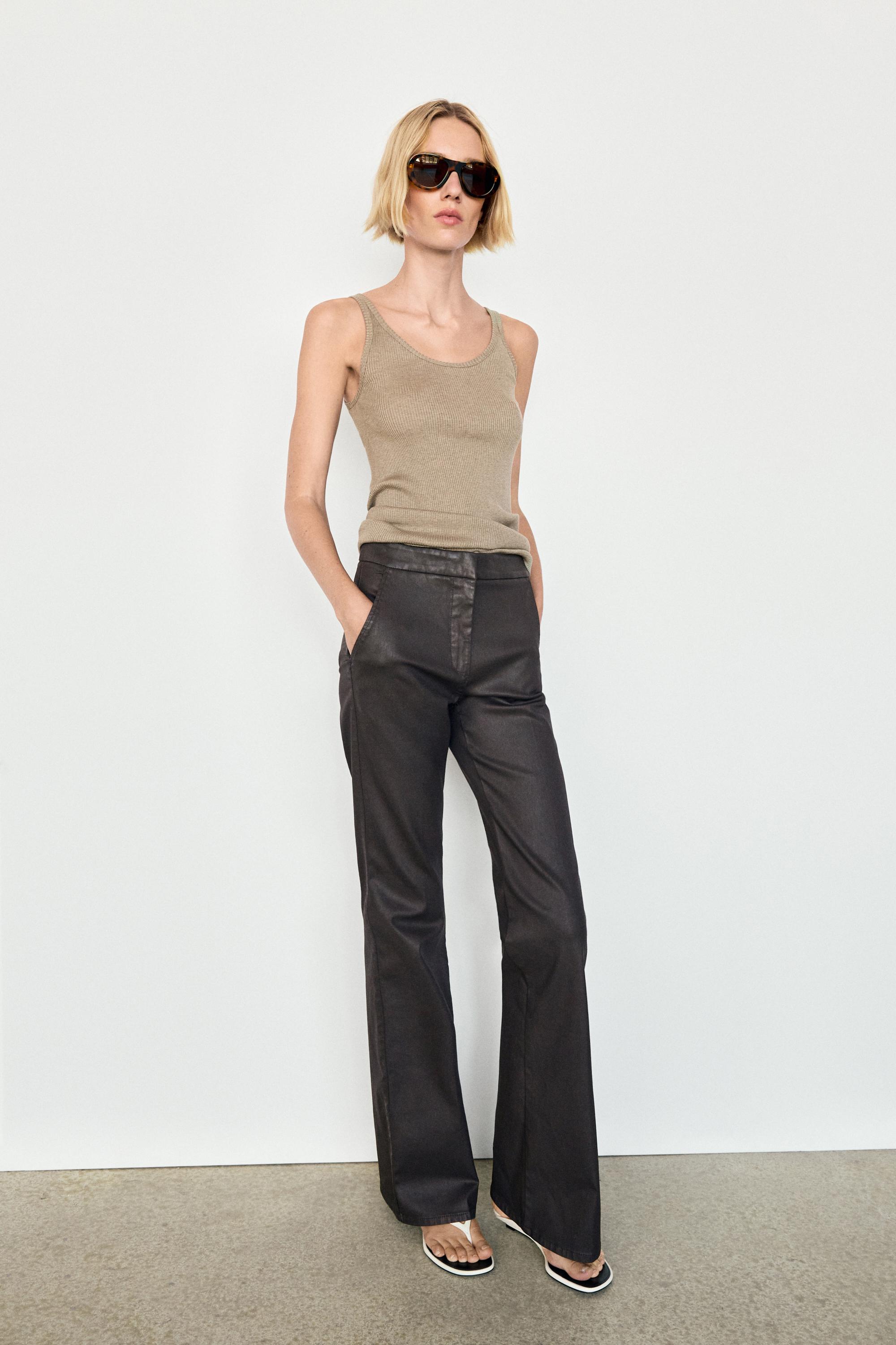 Waxed flare fit trousers — BROWN