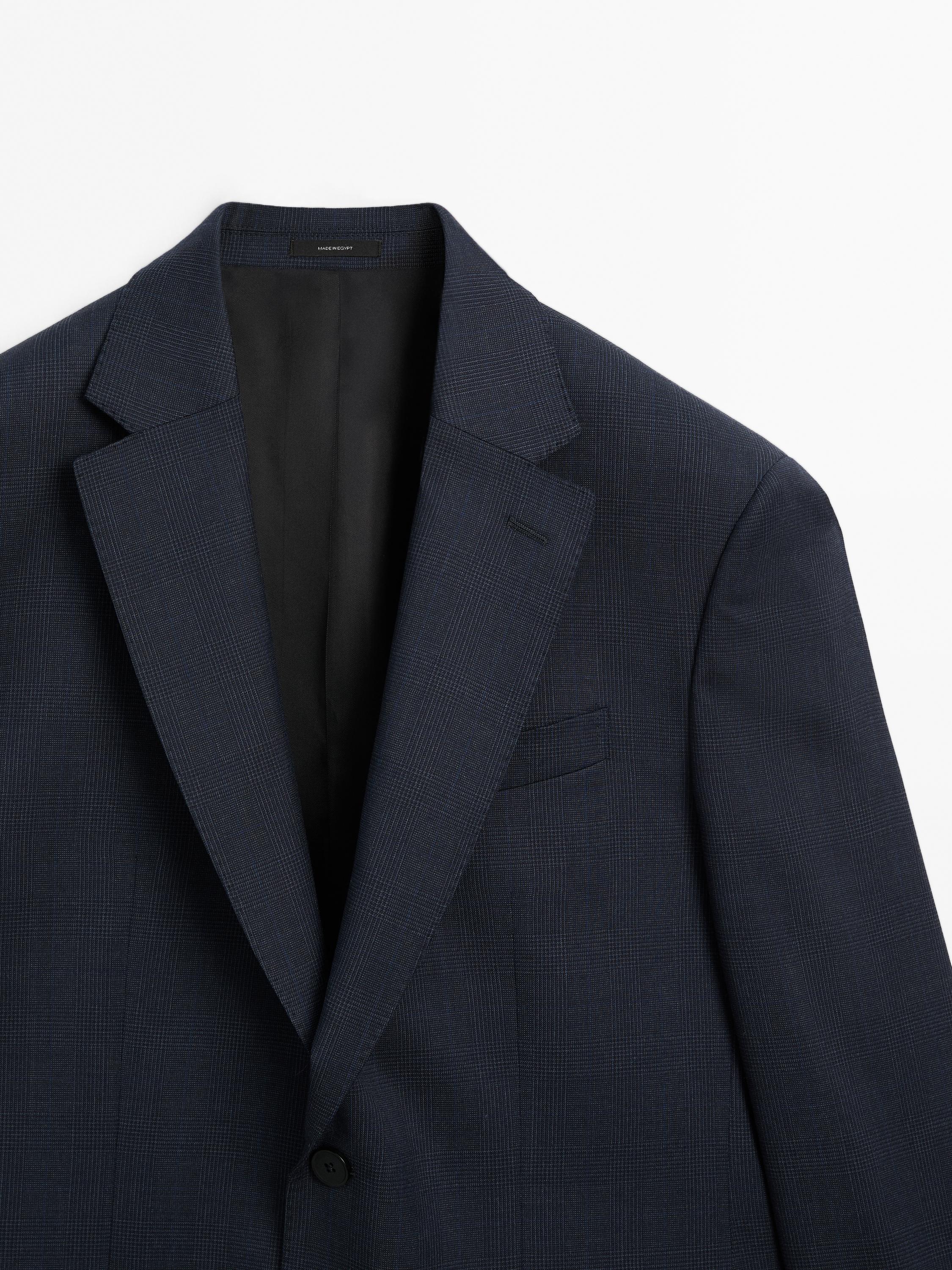 Check wool suit blazer