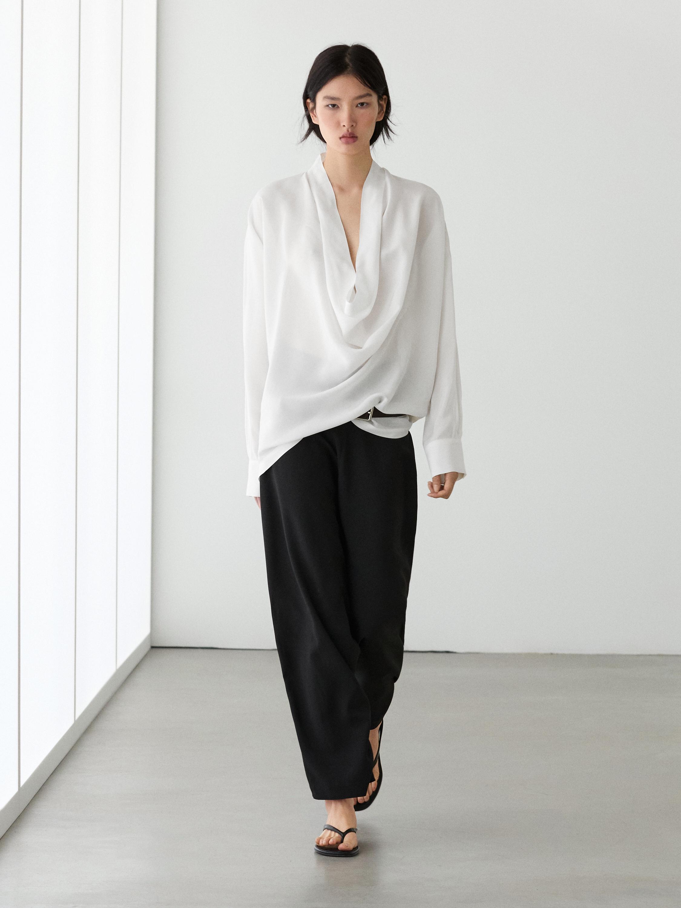 Flowing shirt with cowl neckline detail — WHITE